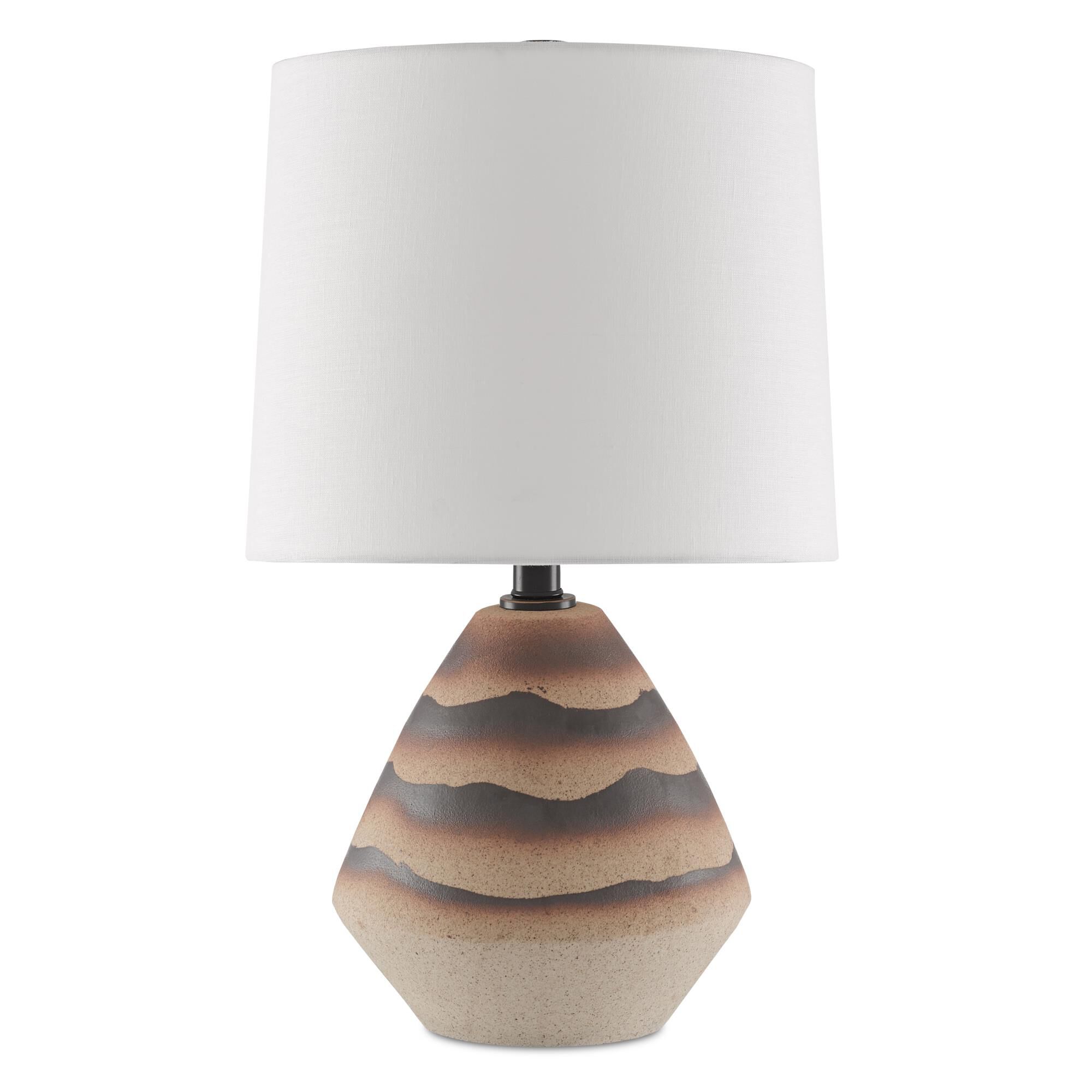 Shown in Earth - Brown finish and Off White Linen shade