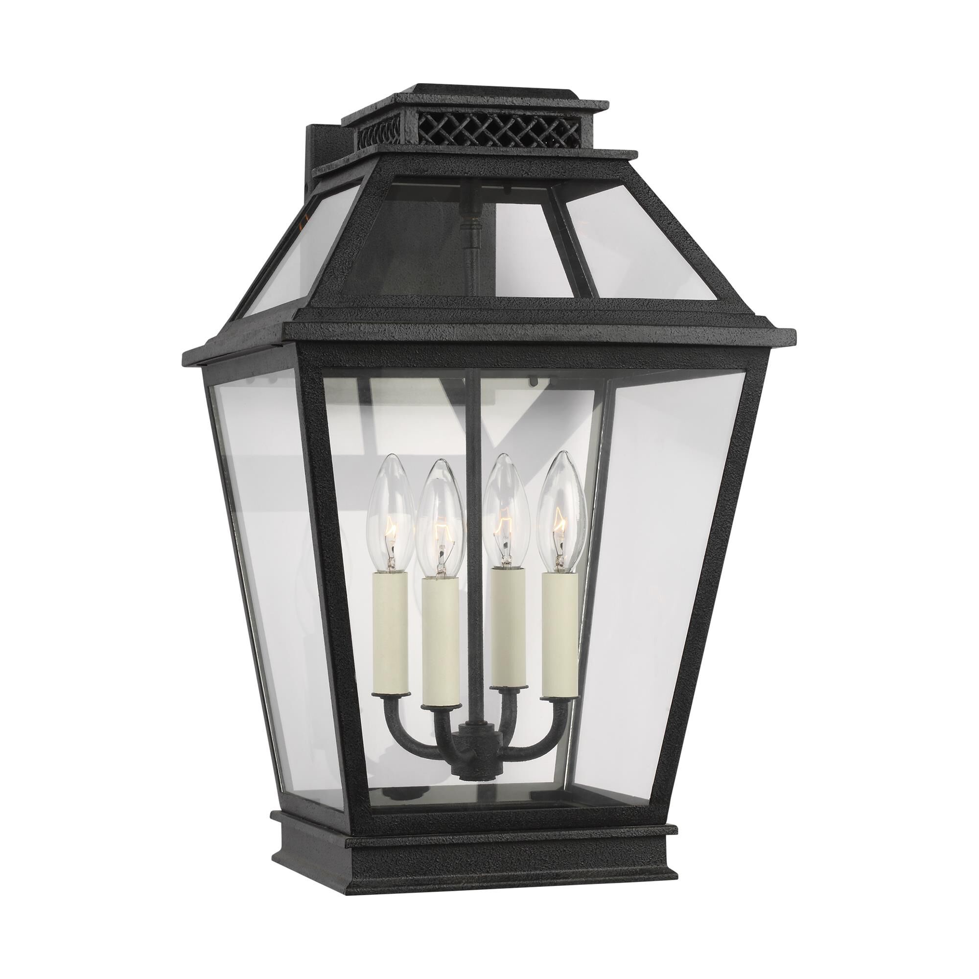 Shown in Dark Weathered Zinc finish and Clear Panels glass