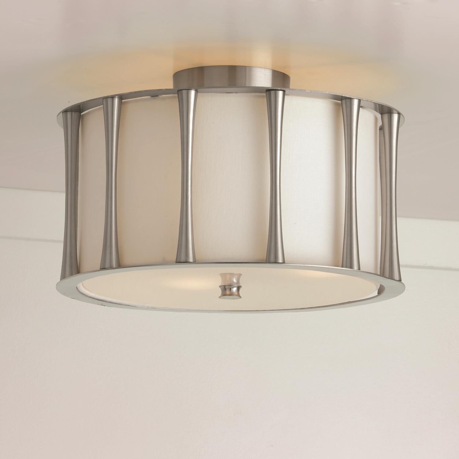 Shown in Brushed Nickel with Frosted Acrylic Diffuser finish and White Fabric shade
