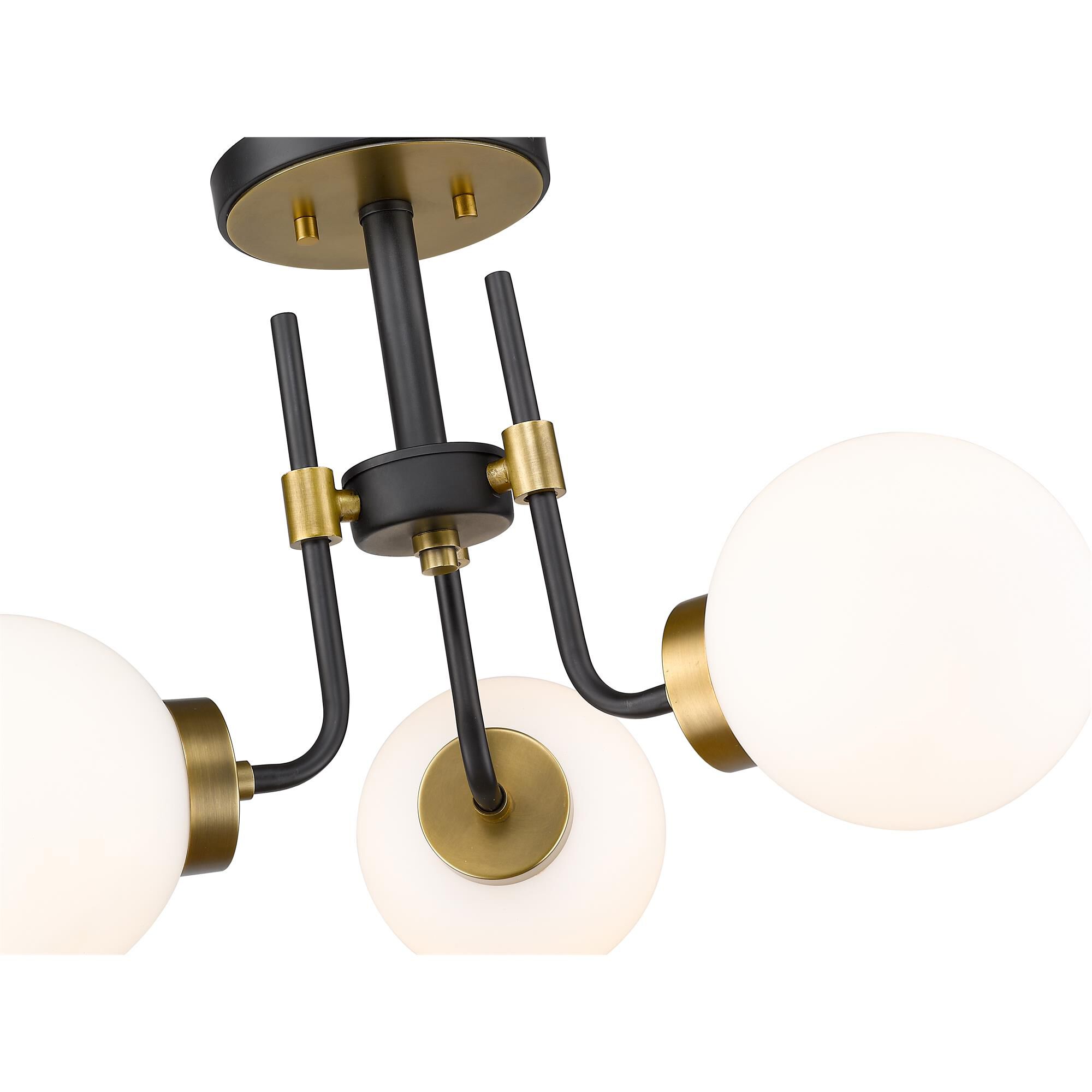 Shown in Matte Black + Olde Brass finish and Glass shade
