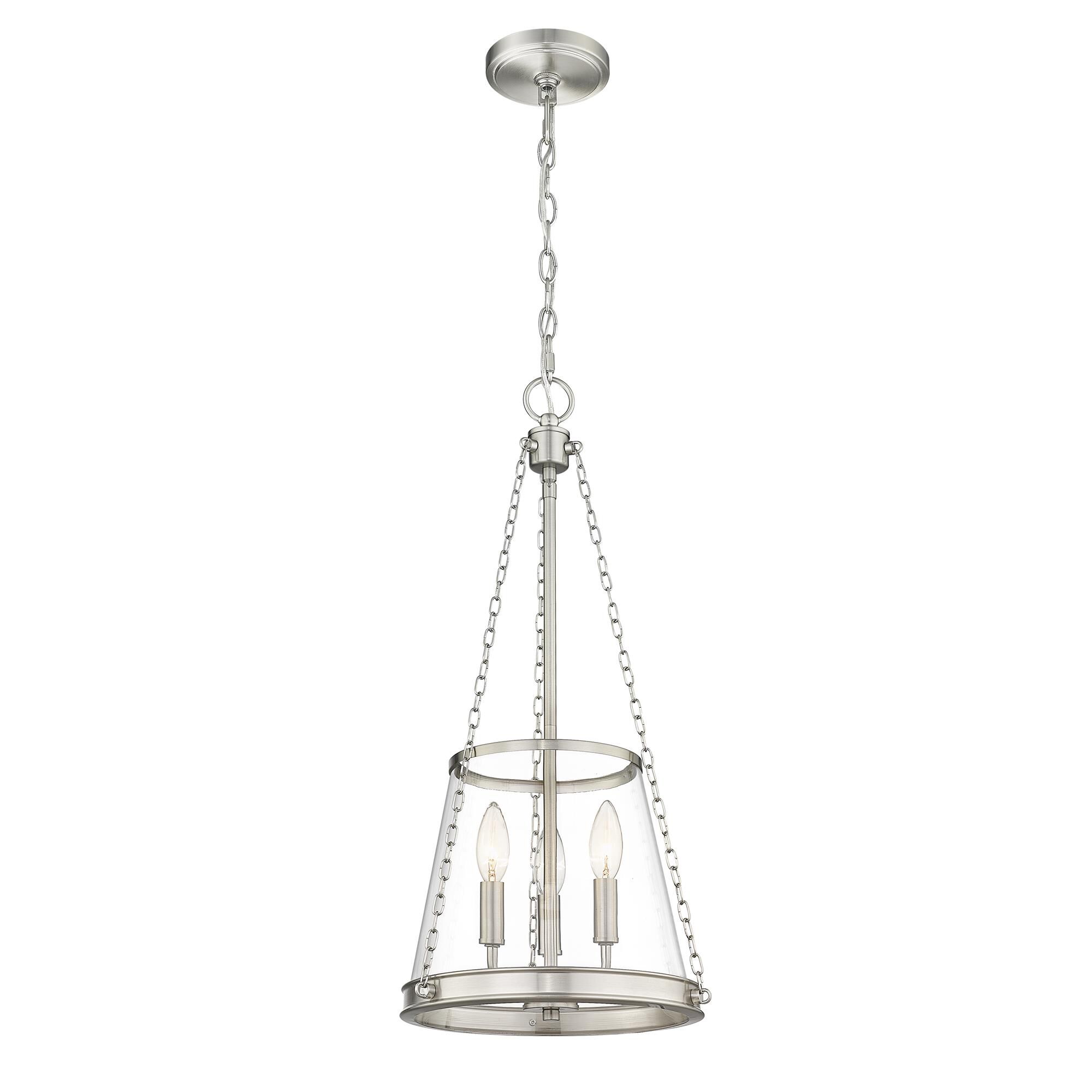 Shown in Brushed Nickel finish and Clear glass