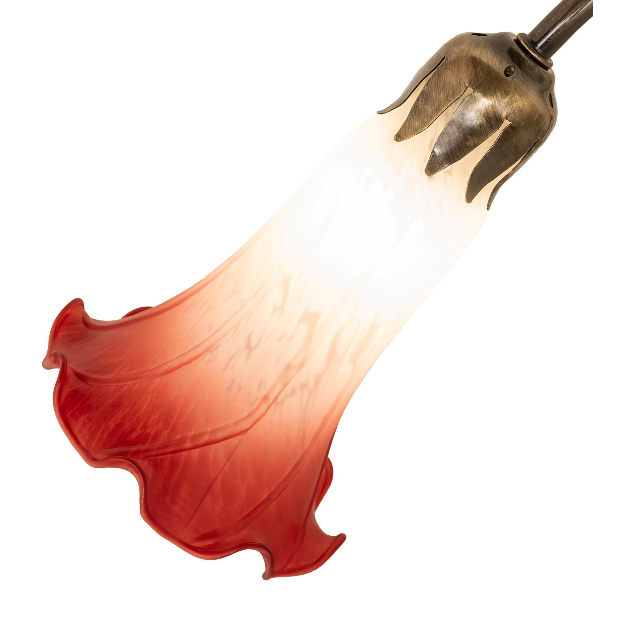 Shown in Antique Brass finish and Ruby;White glass