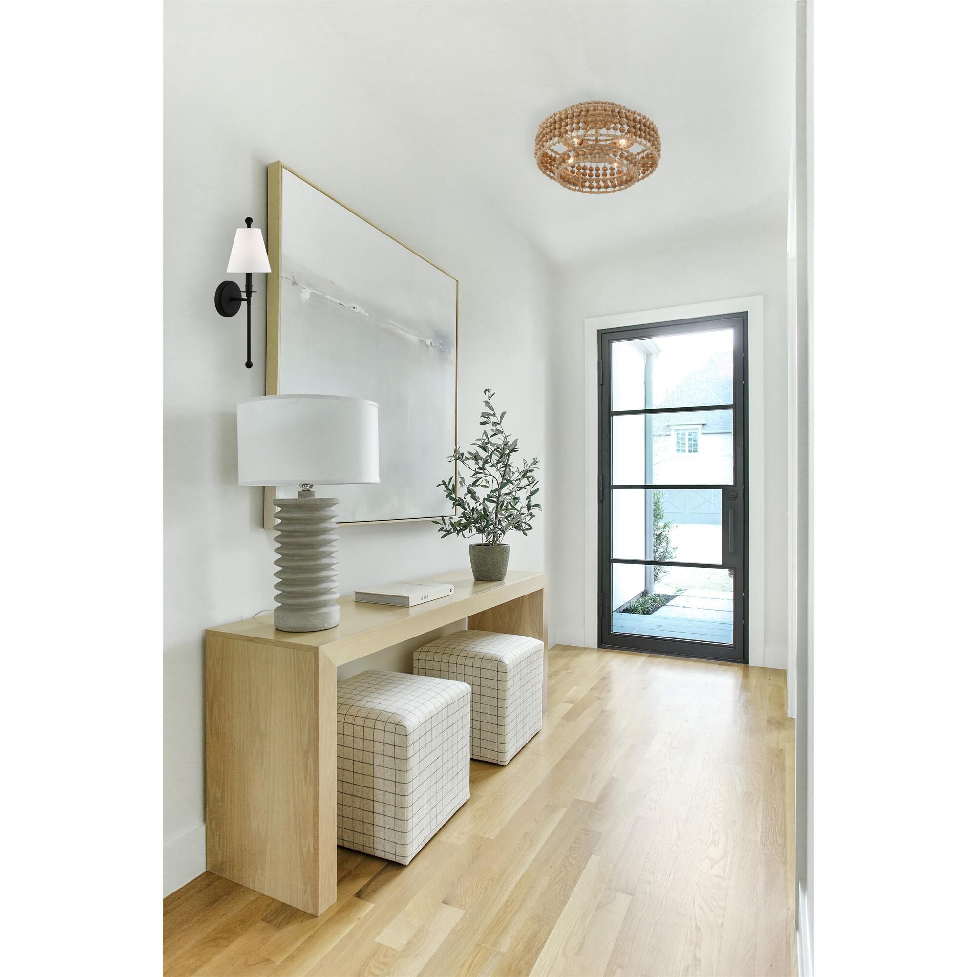Shown in Burnished Silver finish and Natural Wood Beads shade