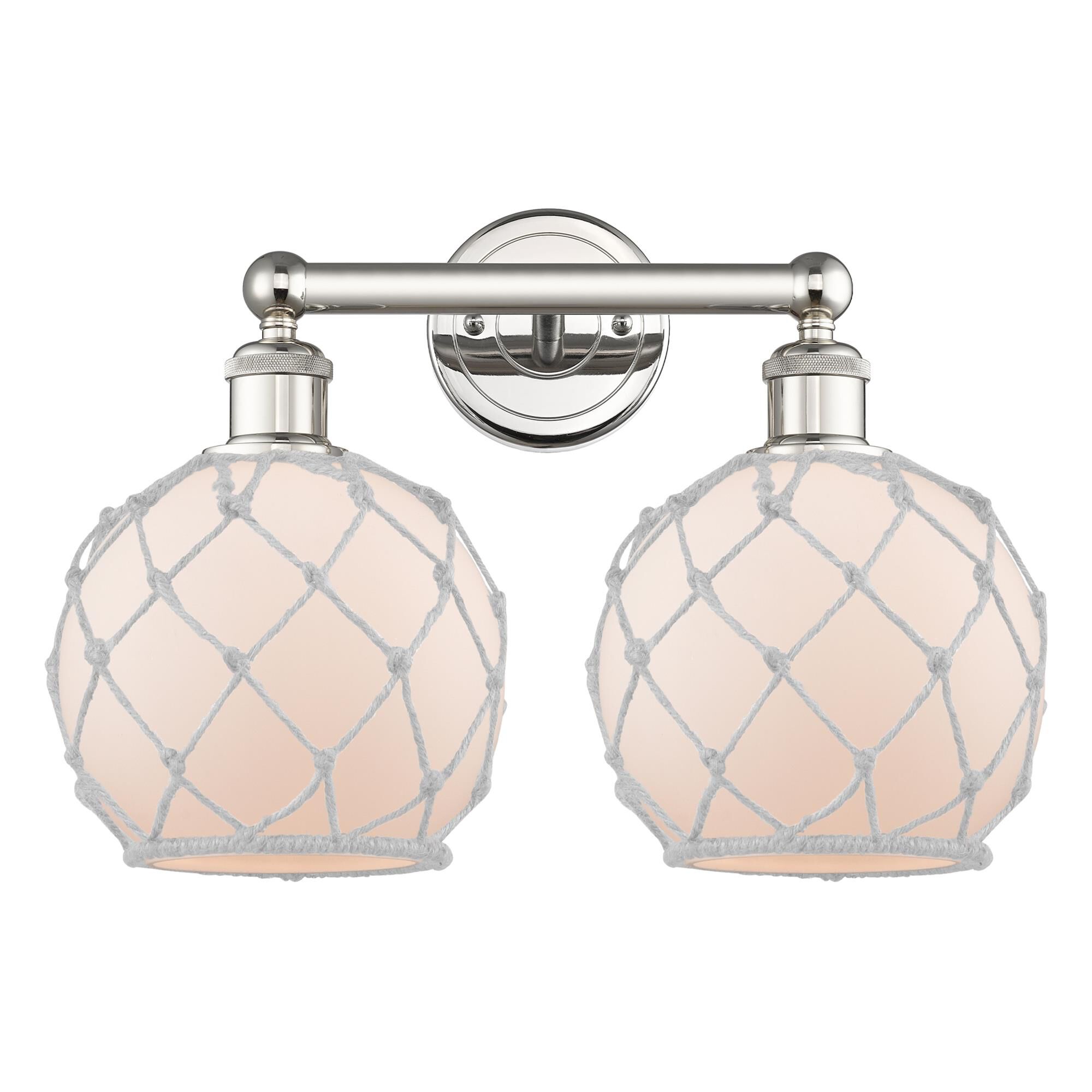 Shown in Polished Nickel finish and White with White Rope glass