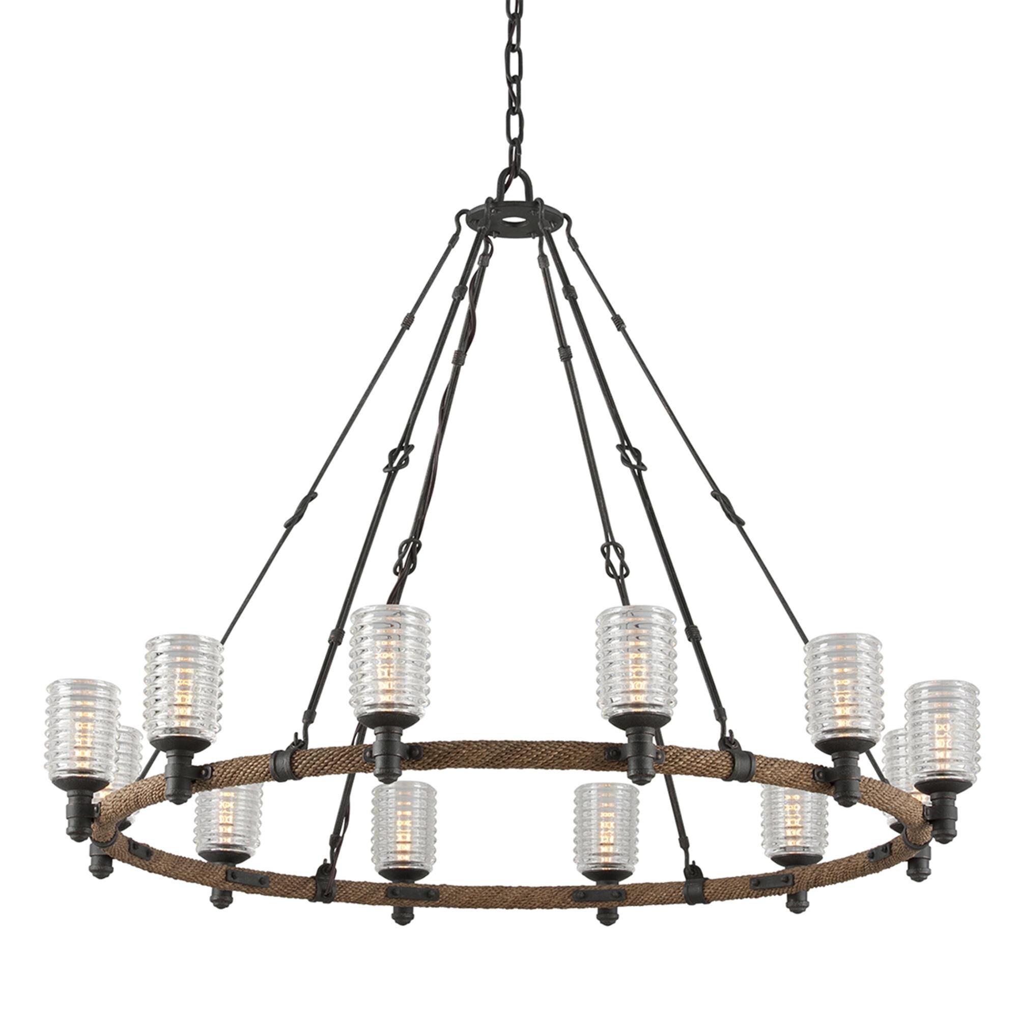 Shown in Shipyard Bronze finish and Clear glass and Solid Ribbed Glass shade