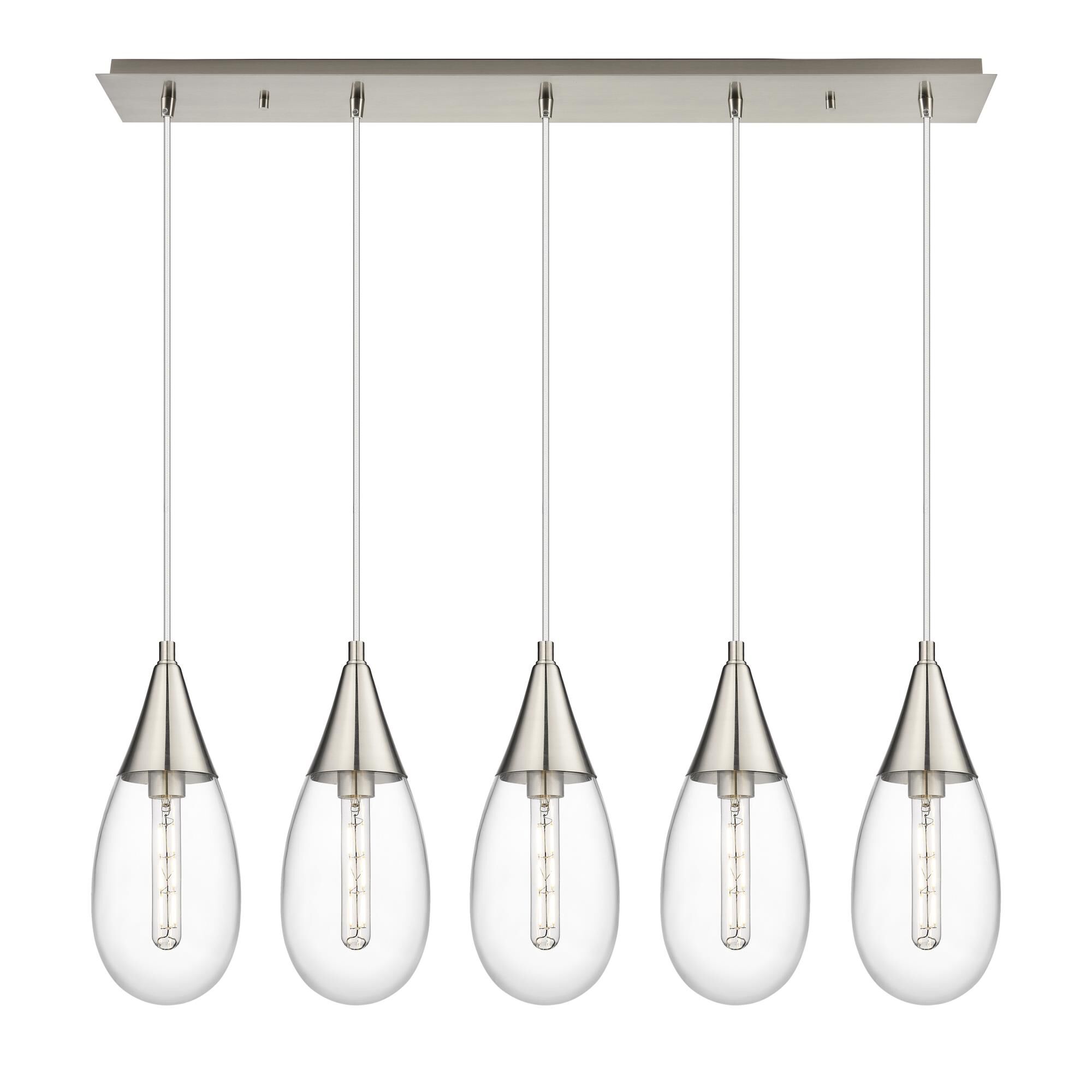 Shown in Brushed Satin Nickel finish and Clear glass and Clear Glass shade