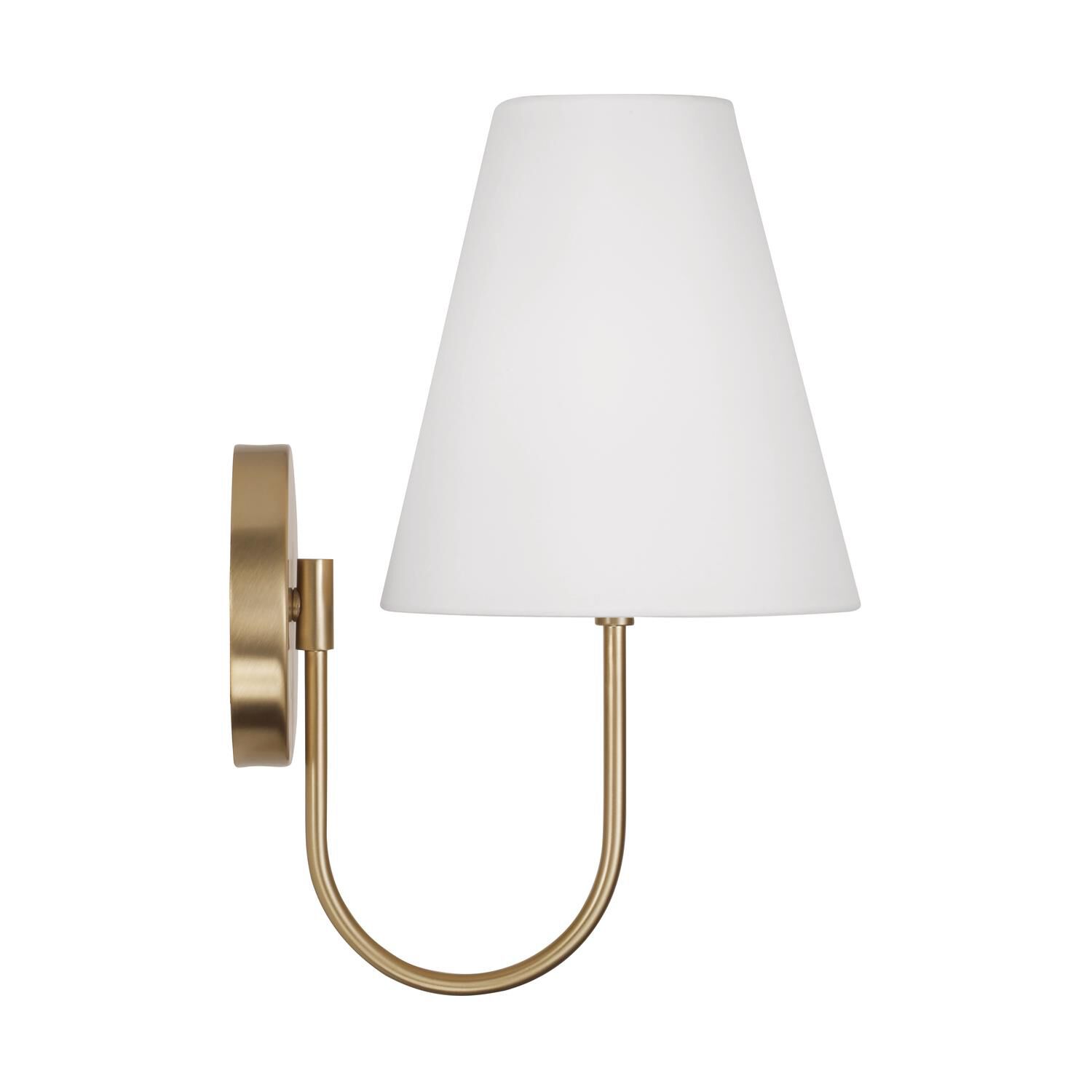 Shown in Matte Brass finish and Soft White Fabric Stay-Straight shade