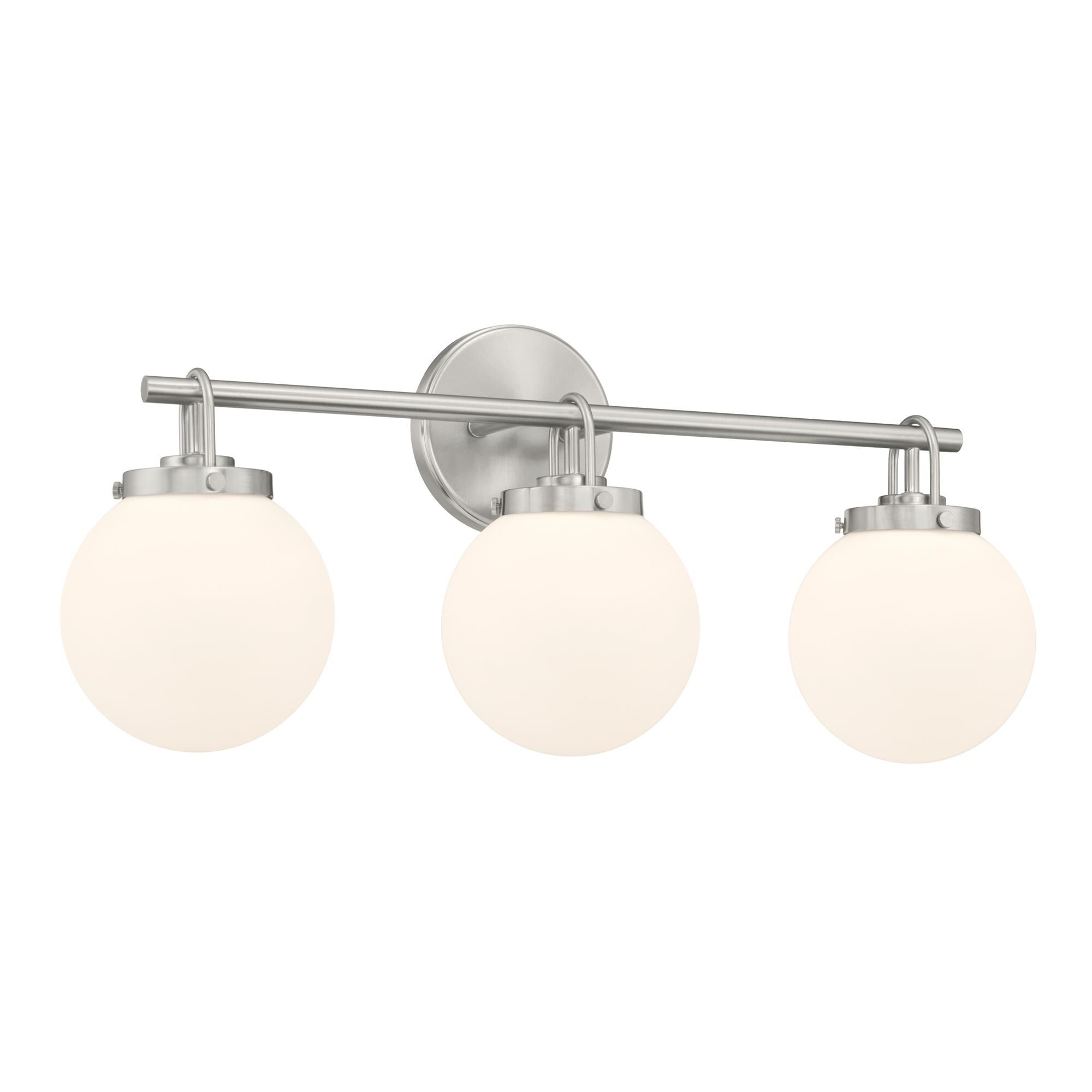 Shown in Brushed Nickel finish and Etched White glass