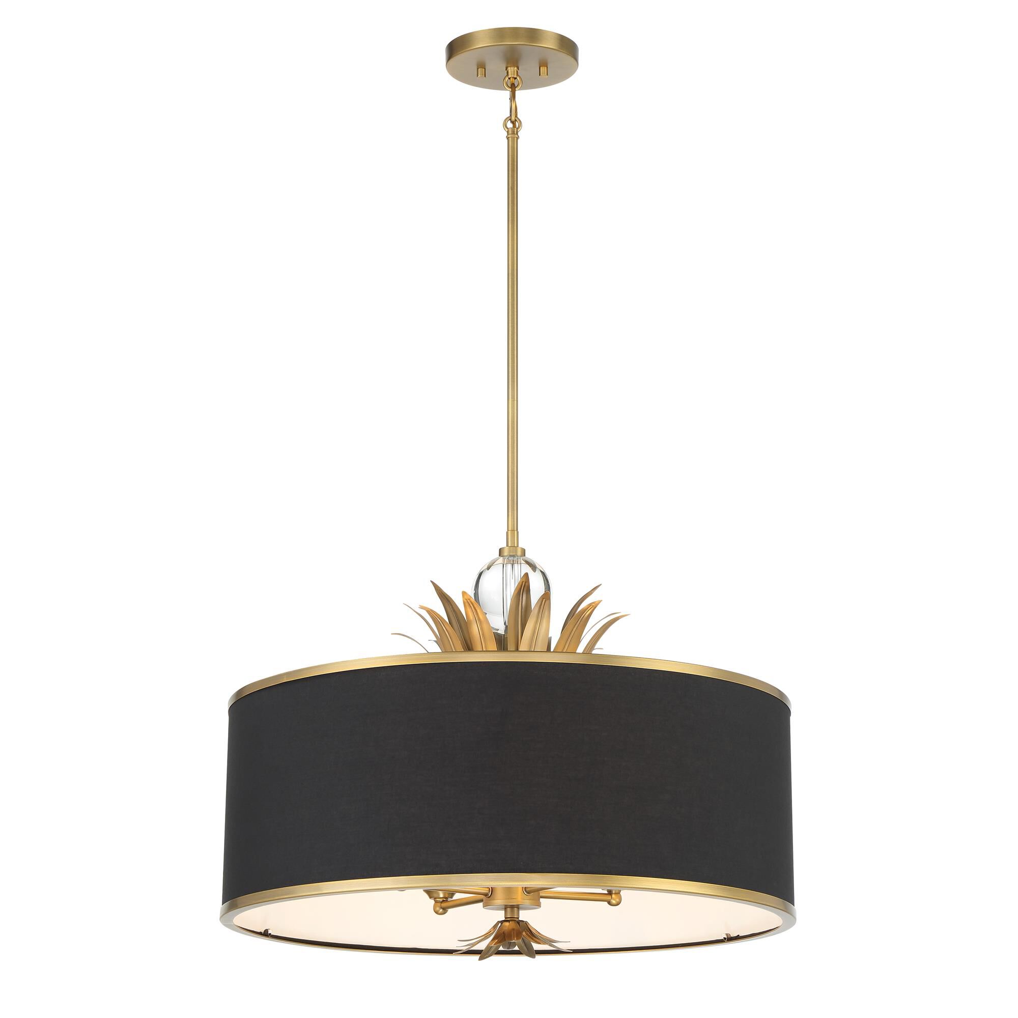 Shown in Natural Brushed Brass finish and Black Fabric shade