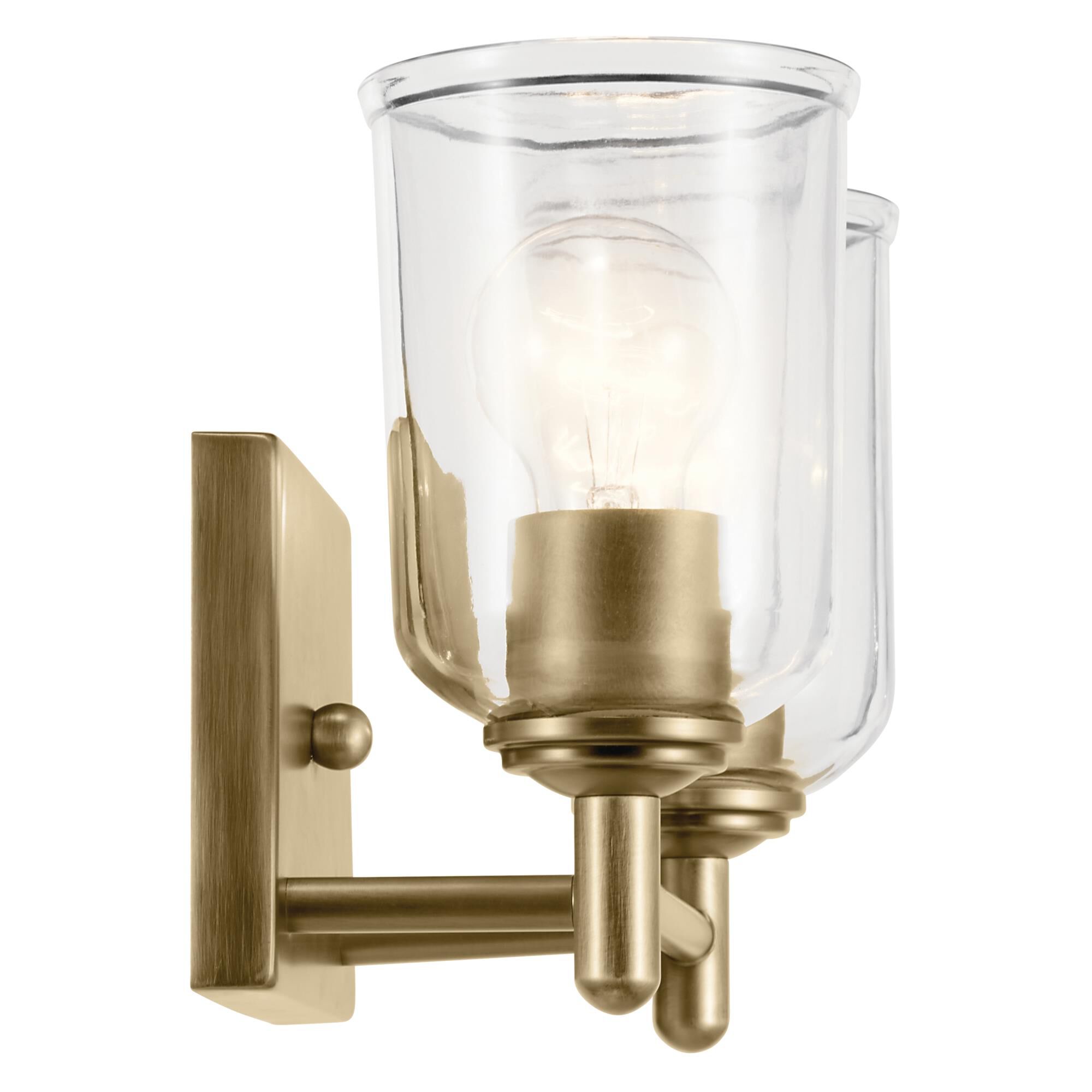 Shown in Natural Brass finish and Clear glass