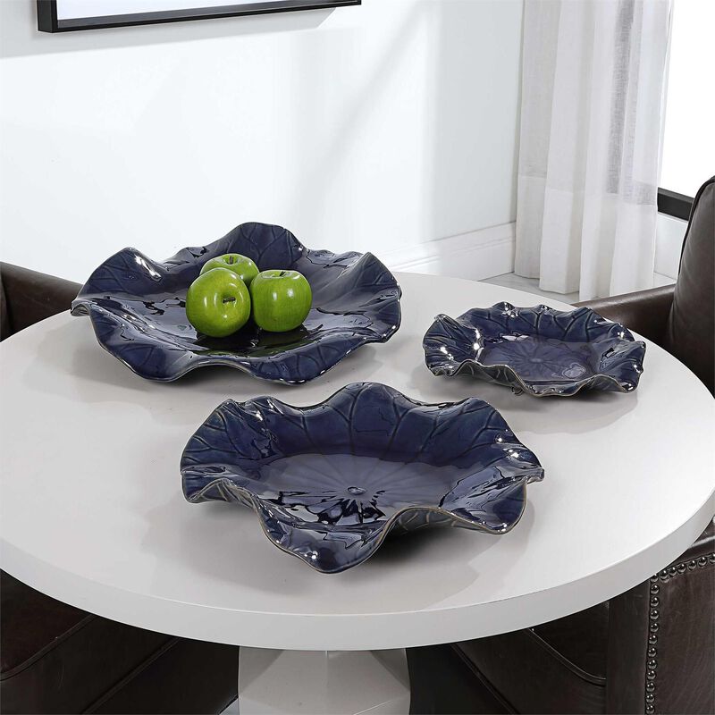 Uttermost Abella Blue Ceramic Wall Decor, S/3 Alternative Wall Art by Uttermost