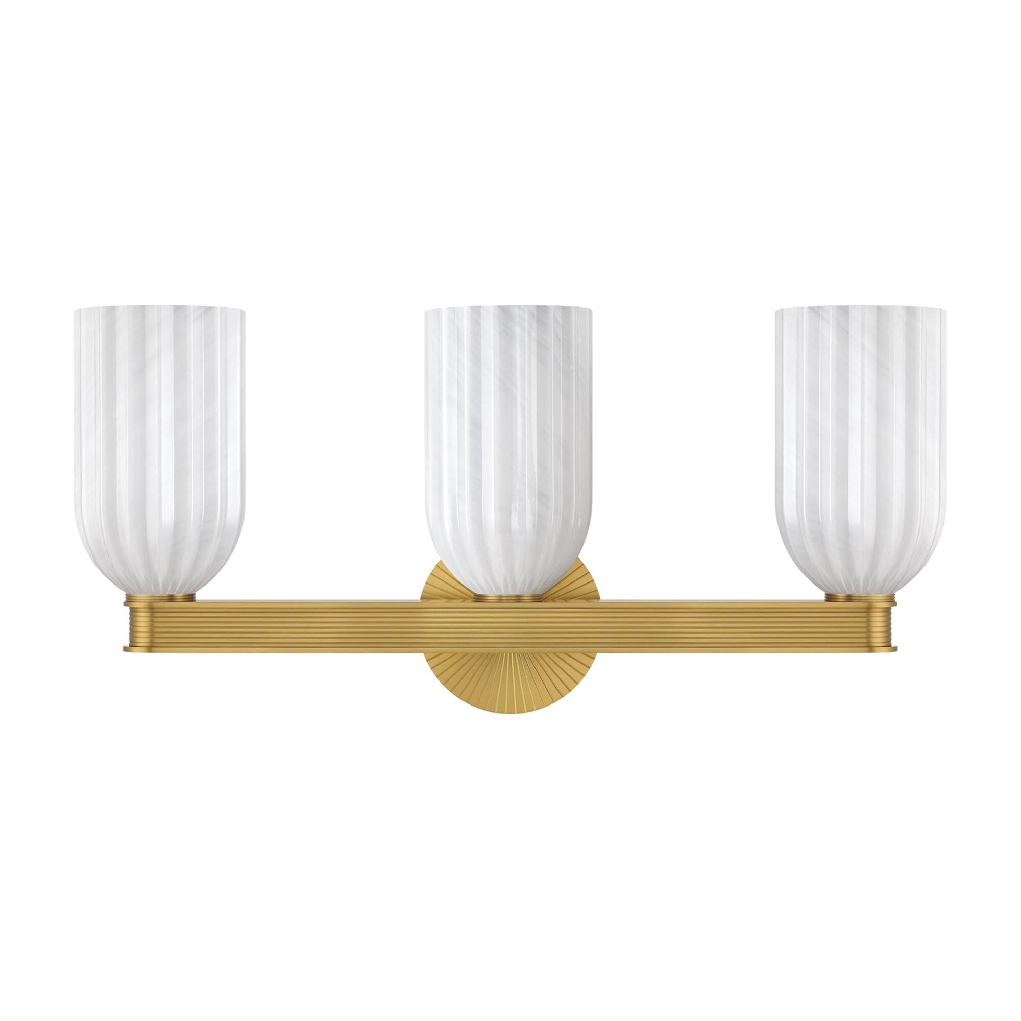 Shown in Luxe Gold finish and Strie glass and Strie Glass shade