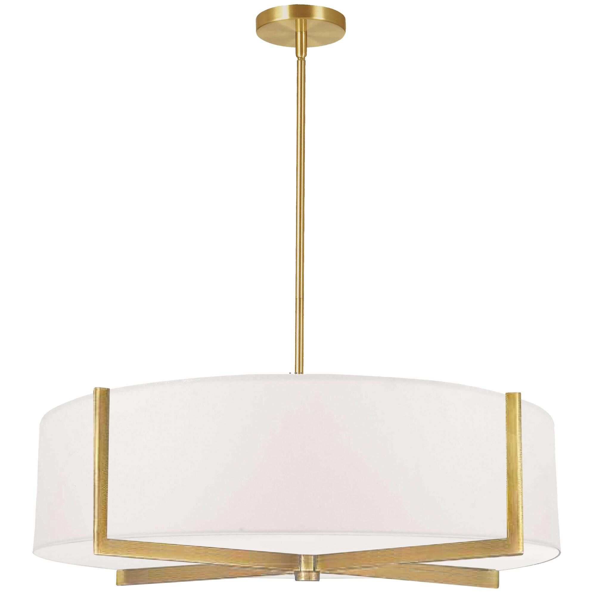 Shown in White and Aged Brass finish and White Fabric Drum shade