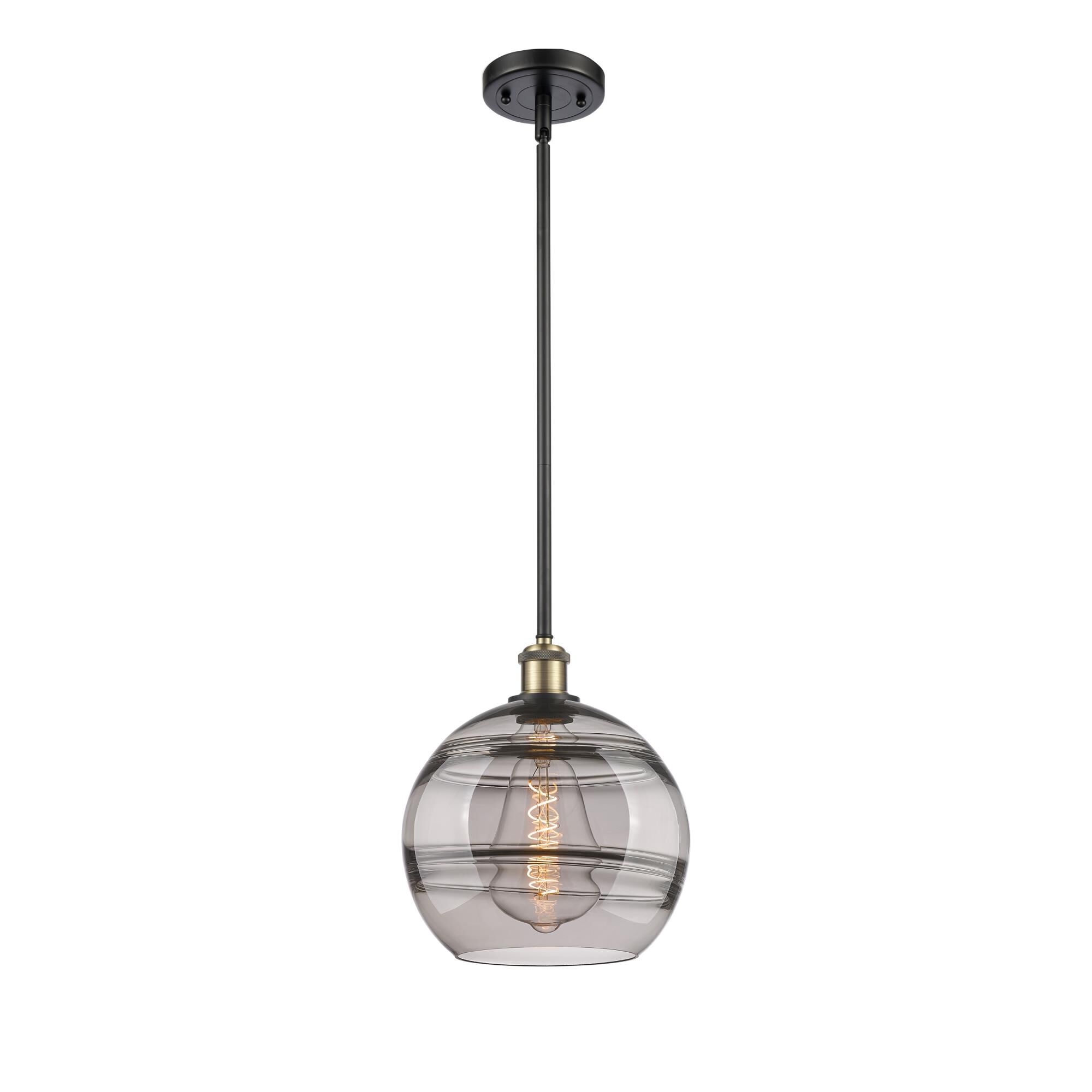Shown in Black Antique Brass finish and Light Smoke glass