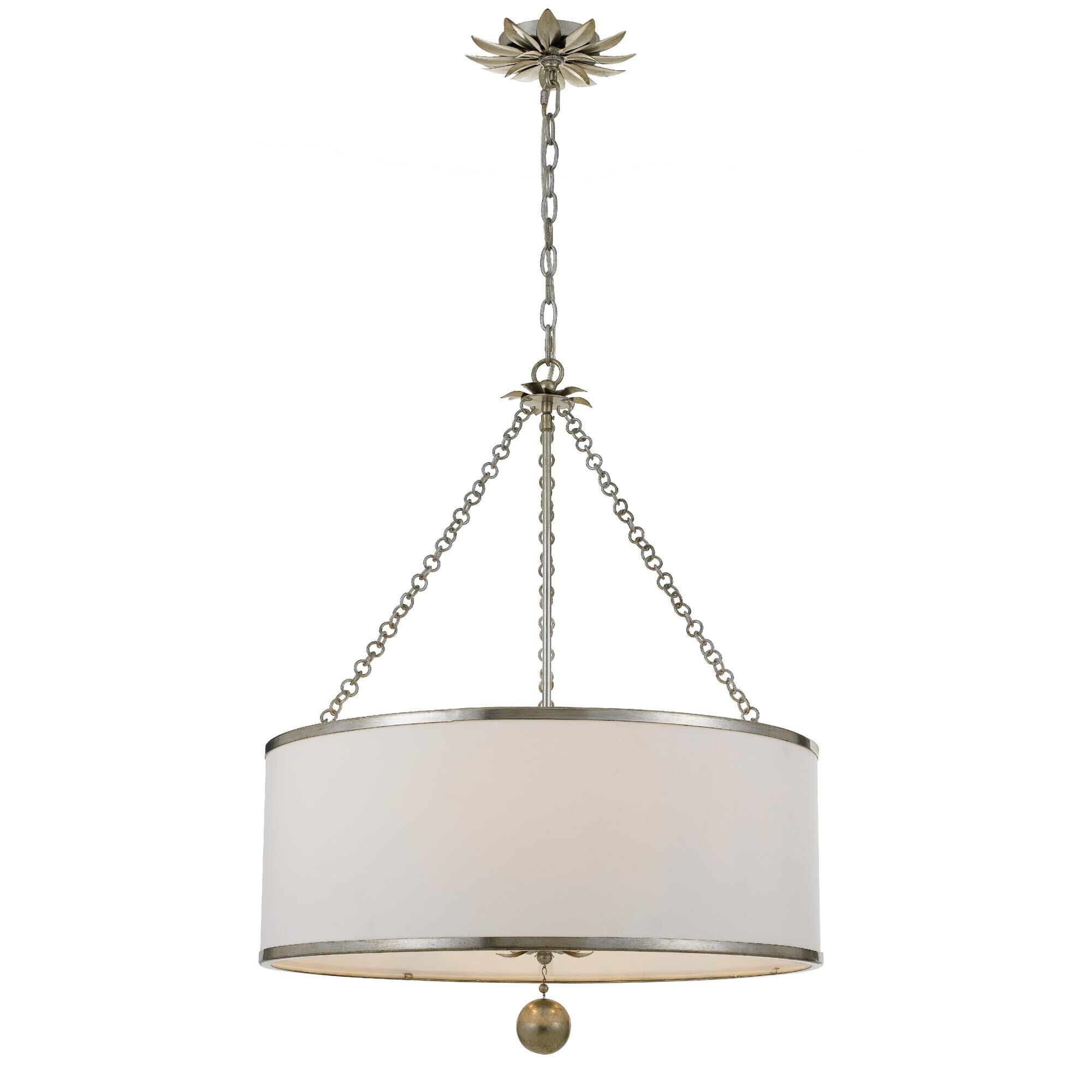Shown in Antique Silver finish and White Linen glass and White Linen shade