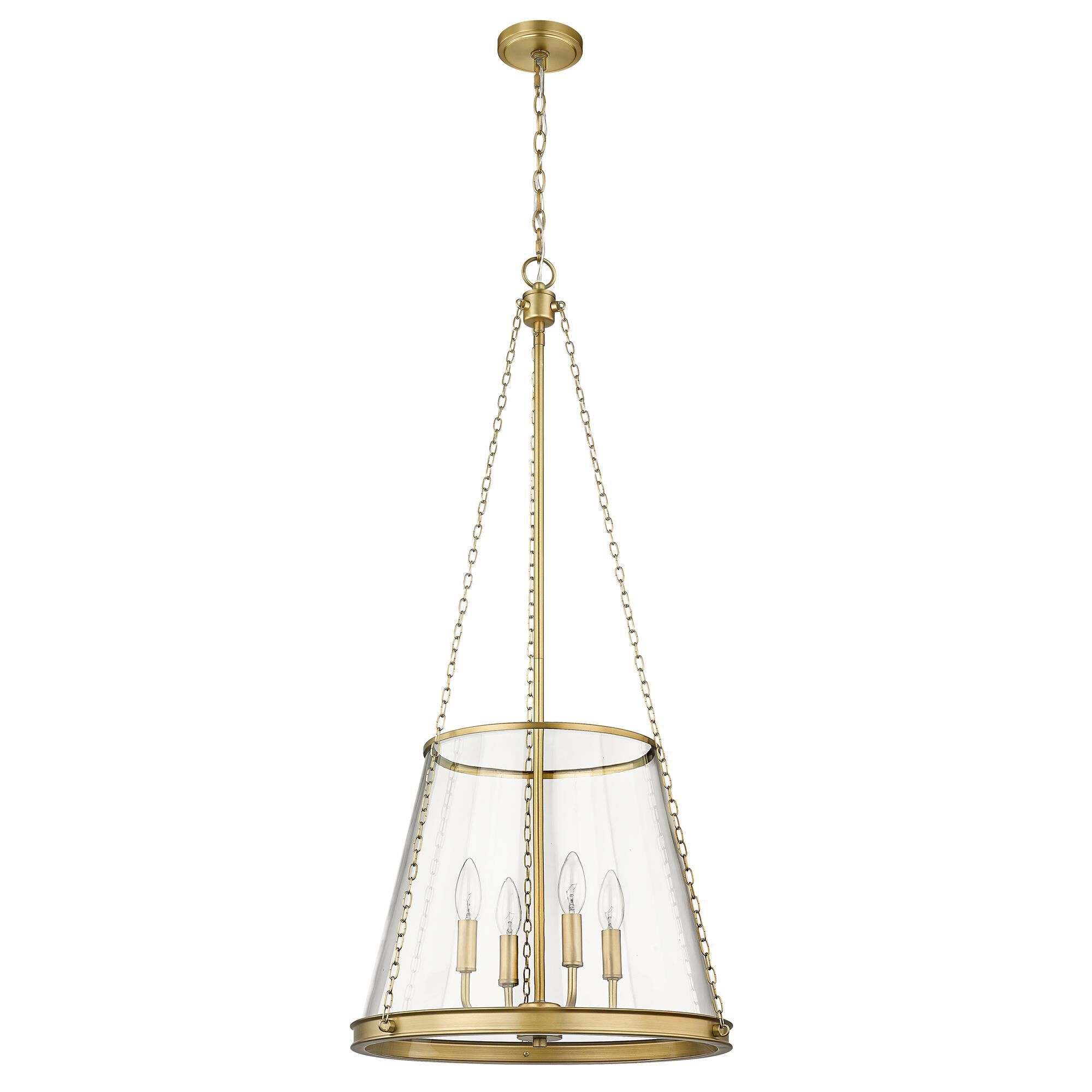 Shown in Rubbed Brass finish and Clear glass
