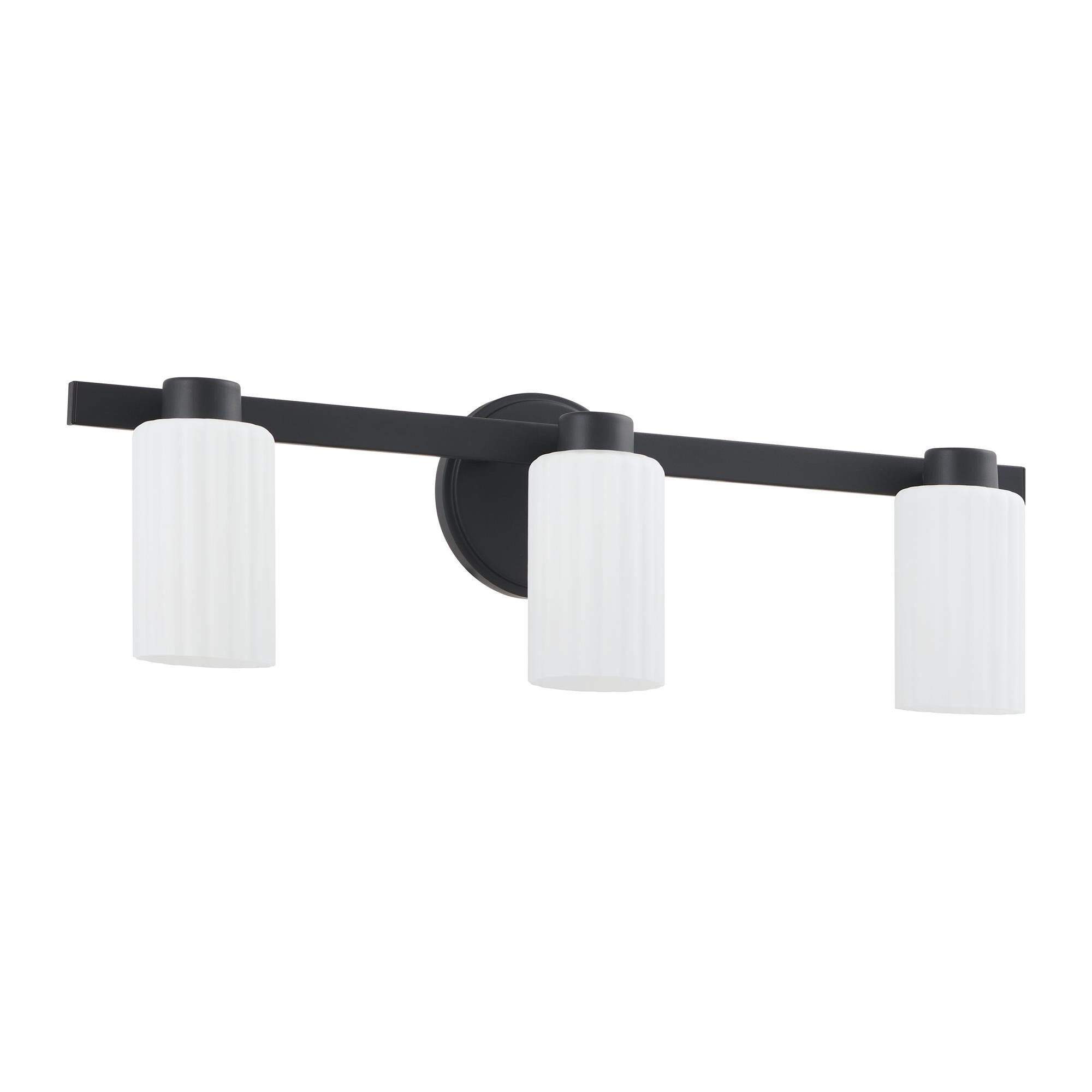 Shown in Matte Black finish and Etched Opal Ribbed glass