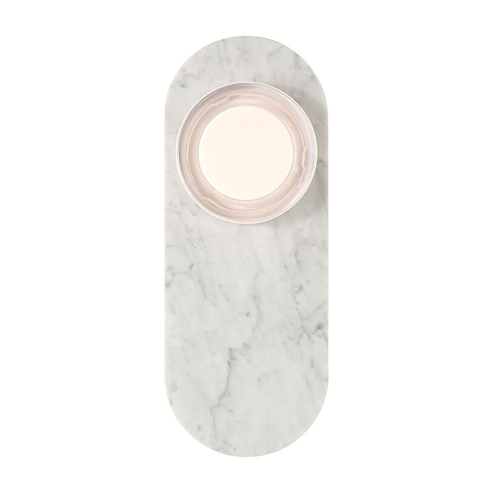 Shown in Marble White finish and Clear Smooth glass