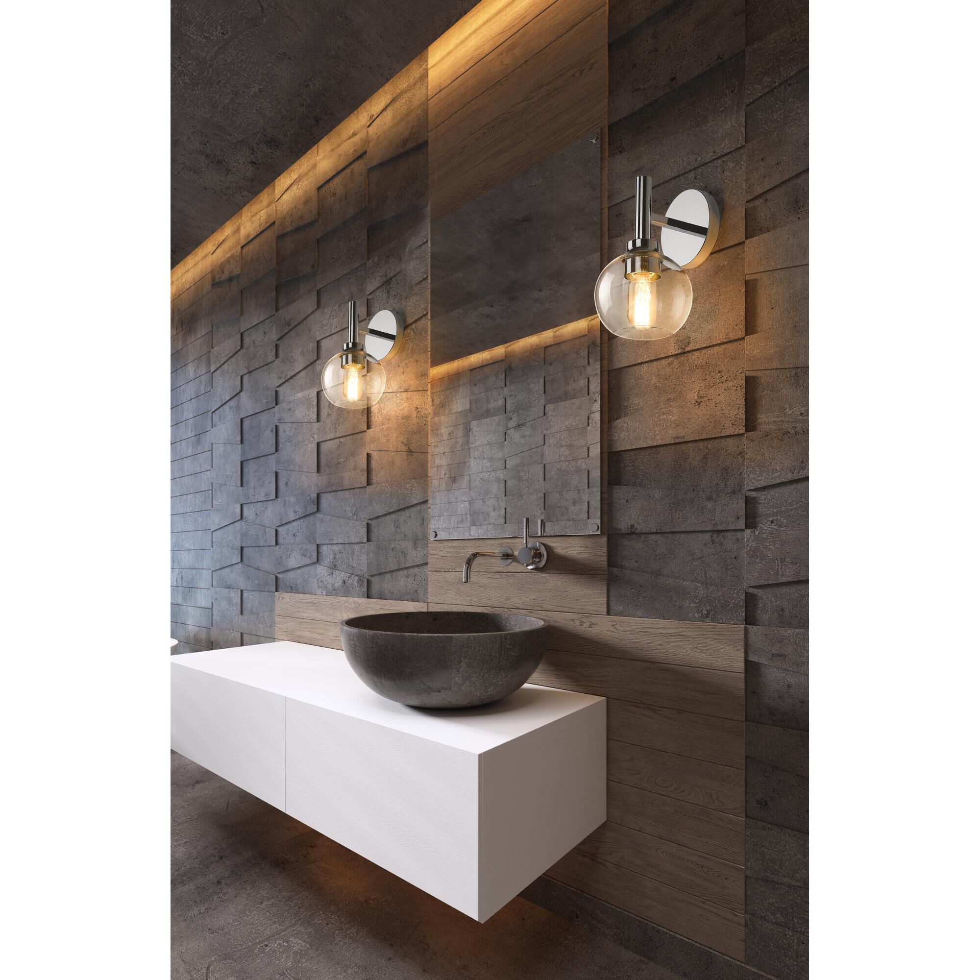 Shown in Chrome finish and Clear glass