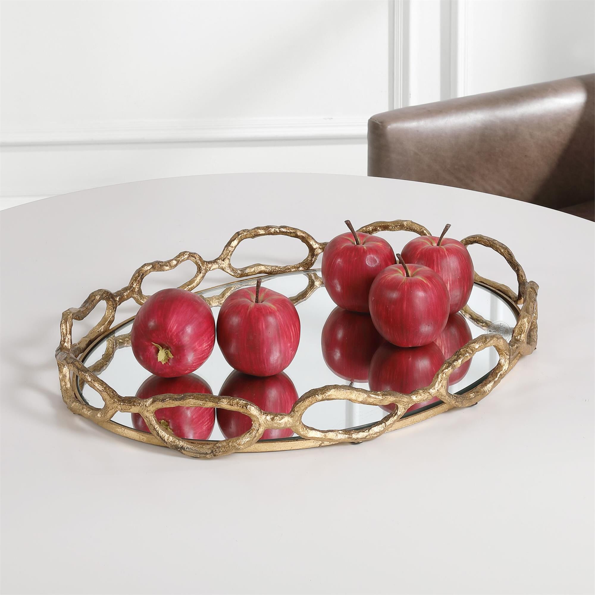 Shown in Frame Made From 100% Cast Iron, This Tray Is Finished In Gold Leaf With Noticeable Distressed Detail finish