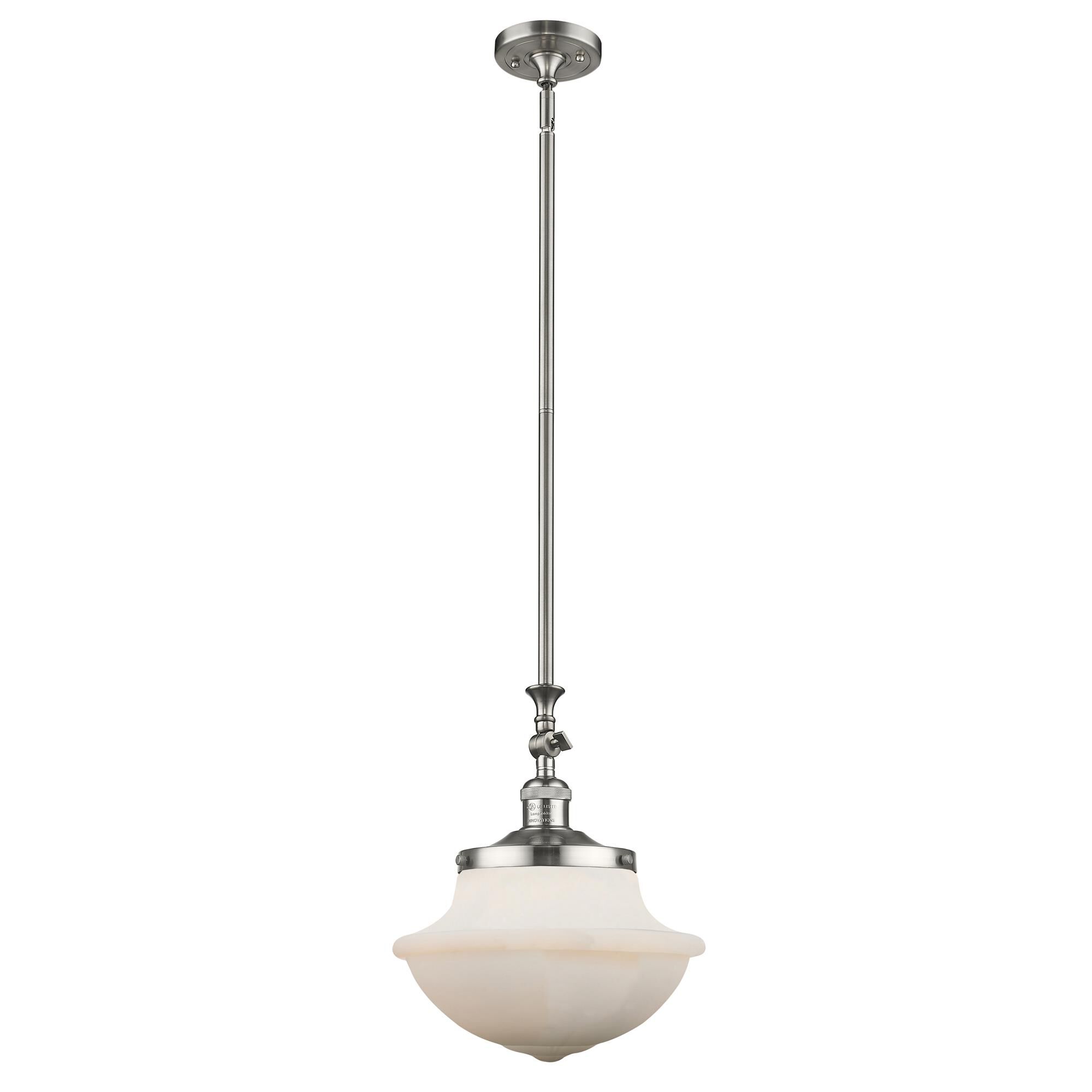 Shown in Brushed Satin Nickel finish and Matte White glass