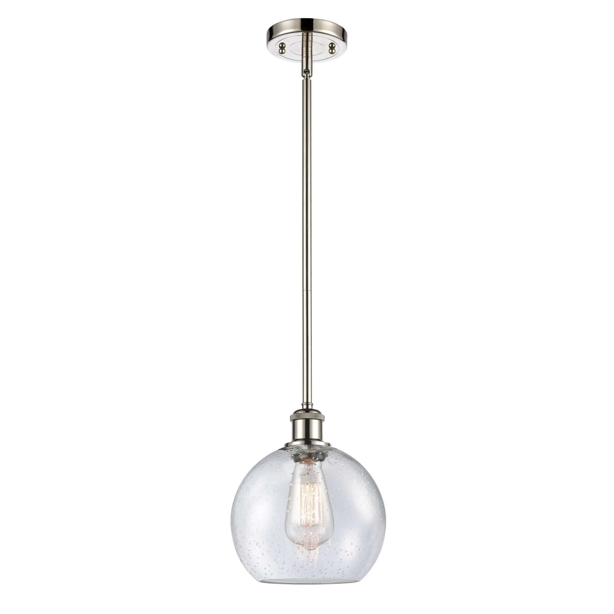 Shown in Polished Nickel finish and Cased Matte White Seedy glass