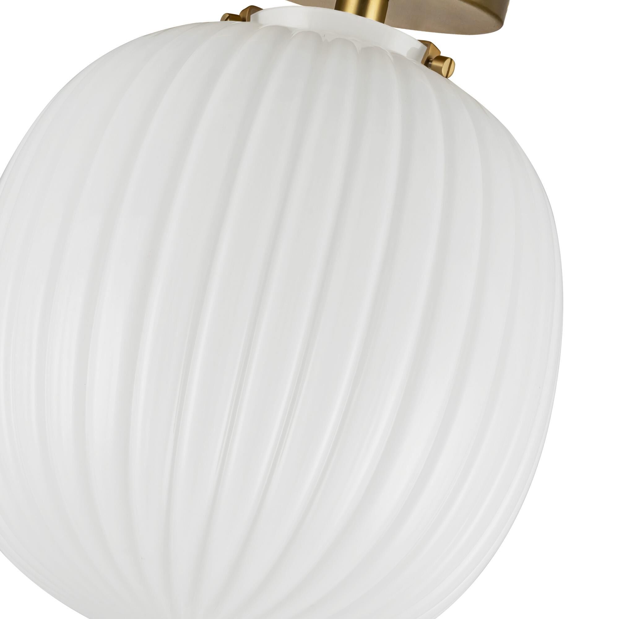 Shown in Brushed Gold finish and Glossy Ribbed Opal glass