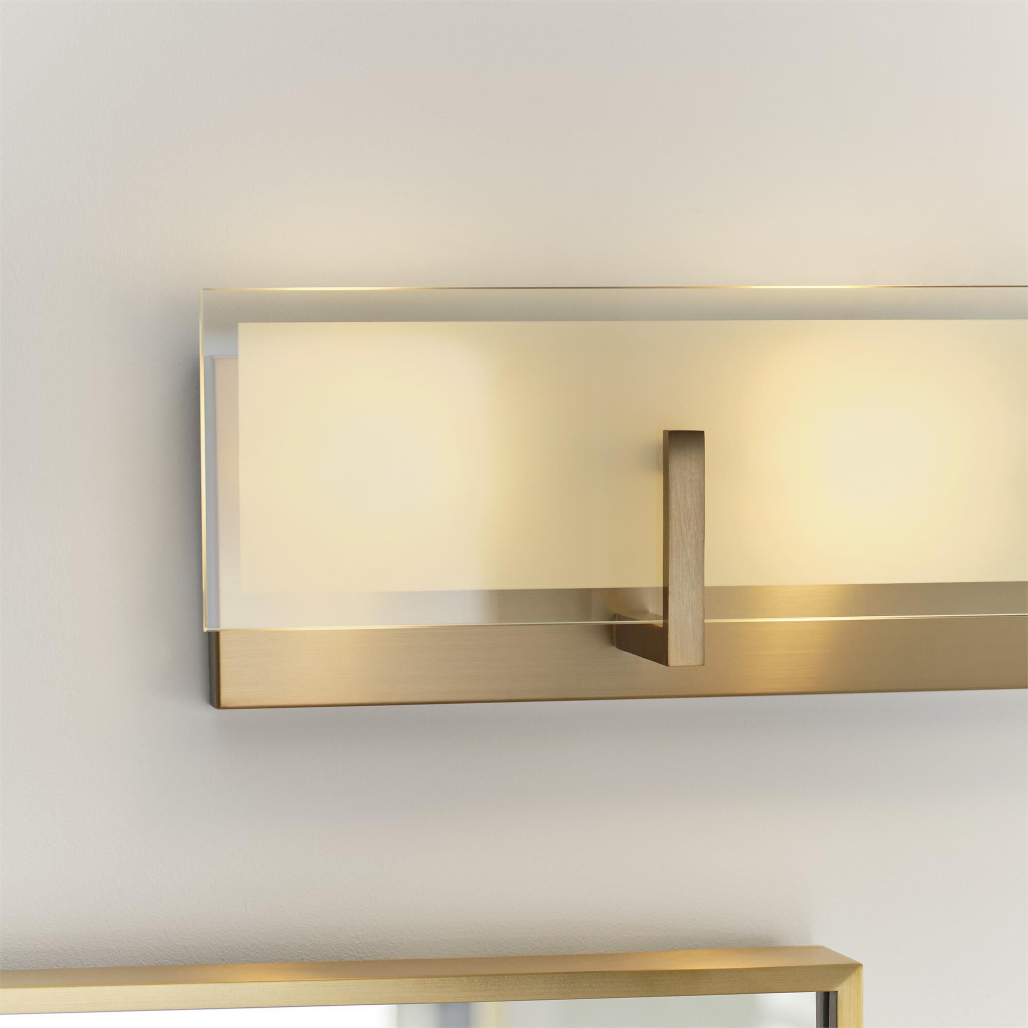 Shown in Satin Brass finish and Clear Highlighted Satin Etched glass