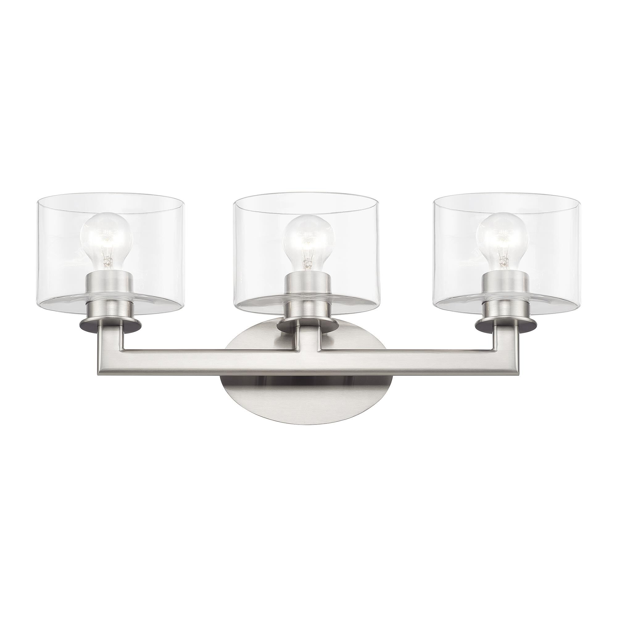 Shown in Brushed Nickel finish and Mouth Blown Clear glass