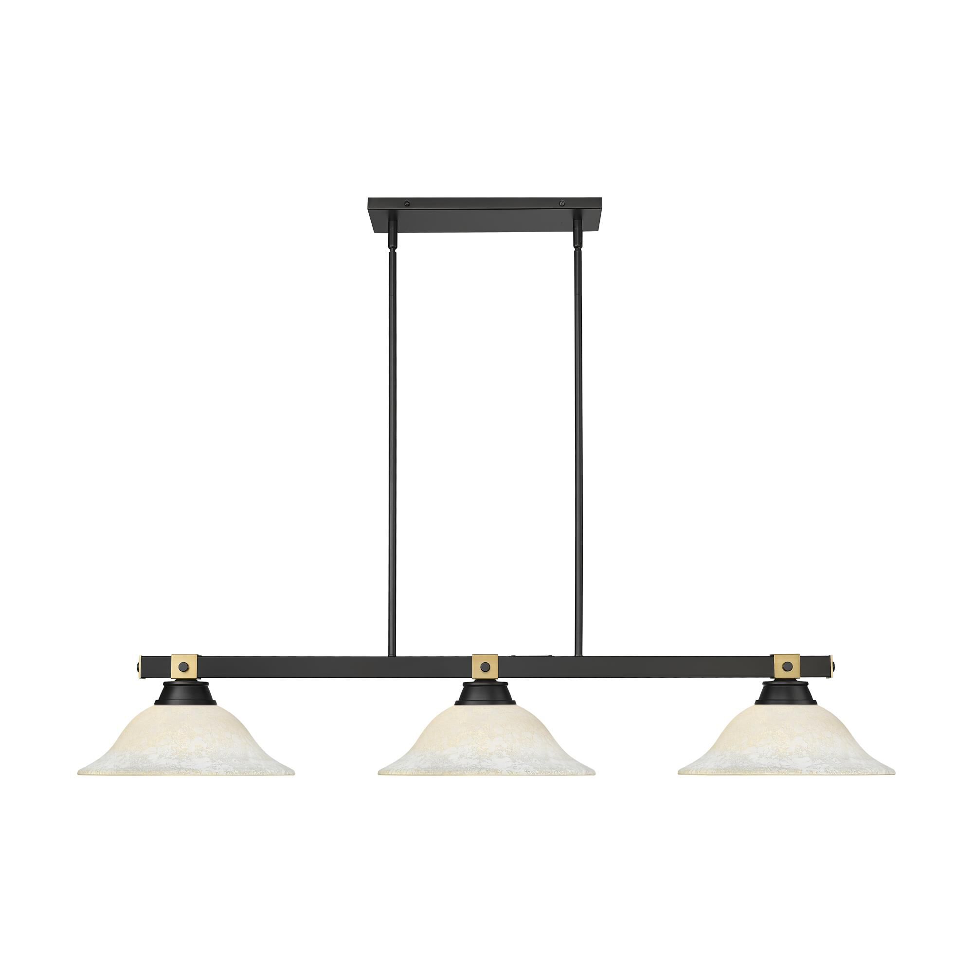 Shown in Matte Black + Rubbed Brass finish and White Mottle glass and White Mottle shade