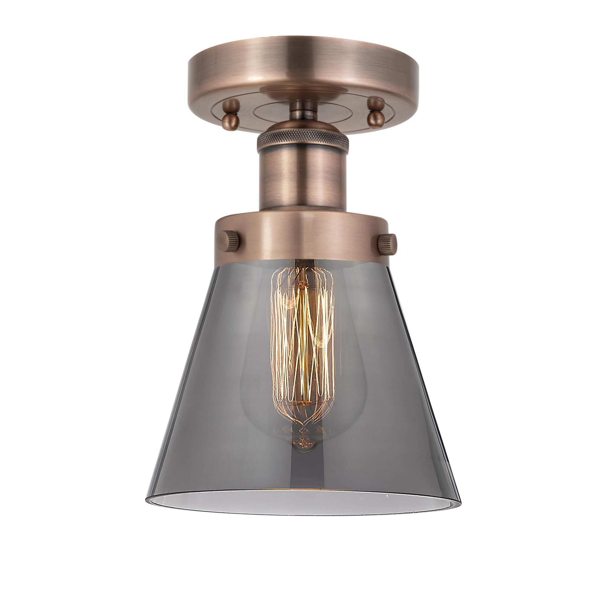 Shown in Antique Copper finish and Plated Smoke glass