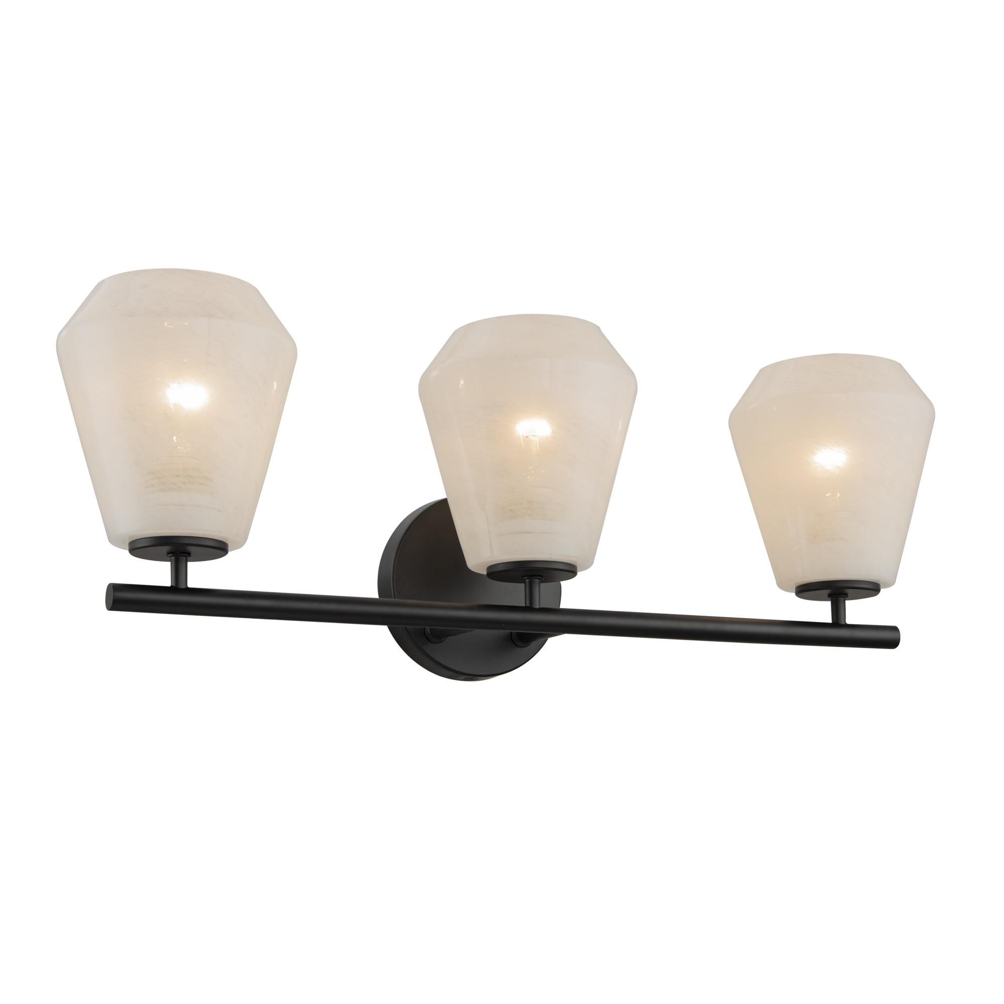 Shown in Black finish and Wispy White glass