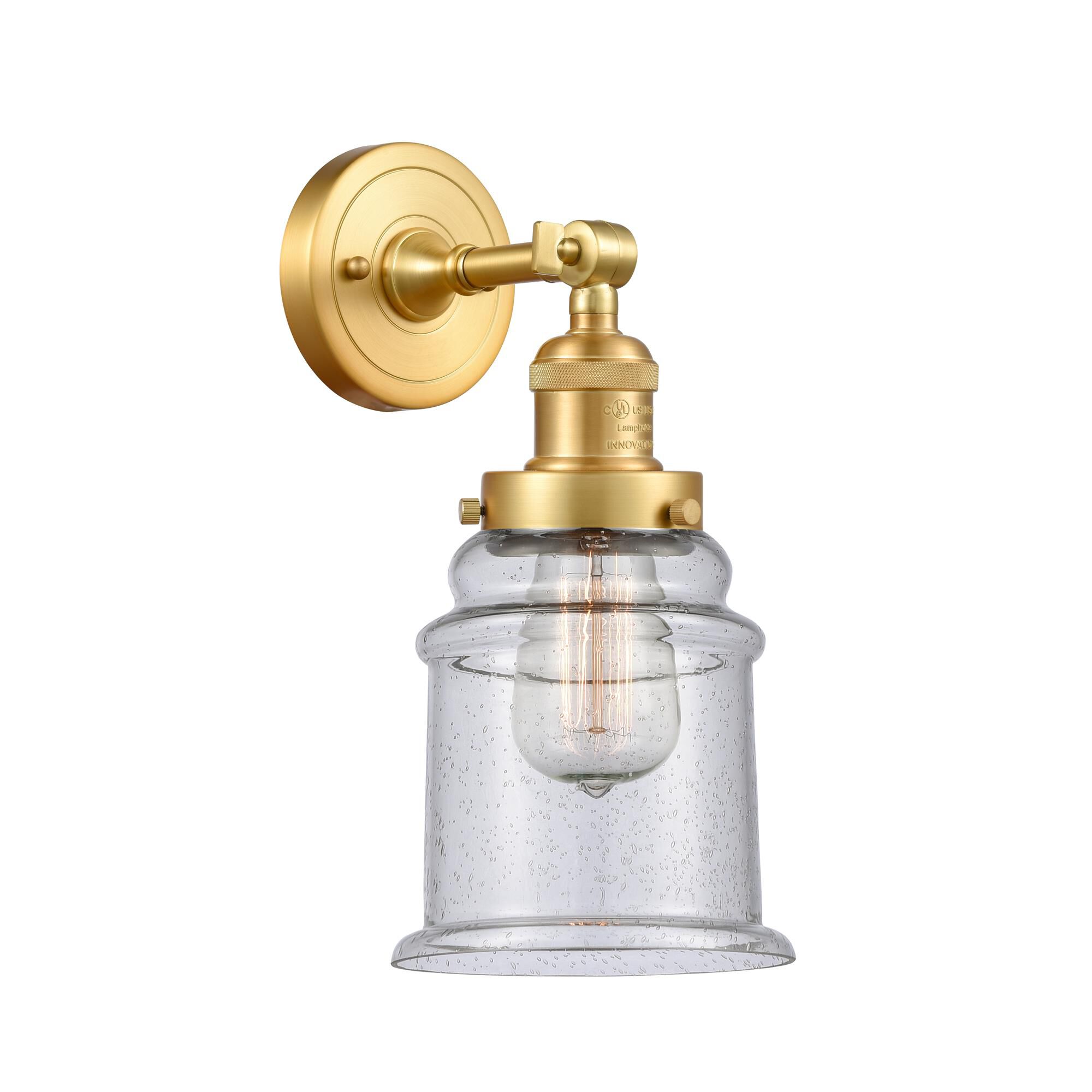 Shown in Satin Gold finish and Seedy Canton glass
