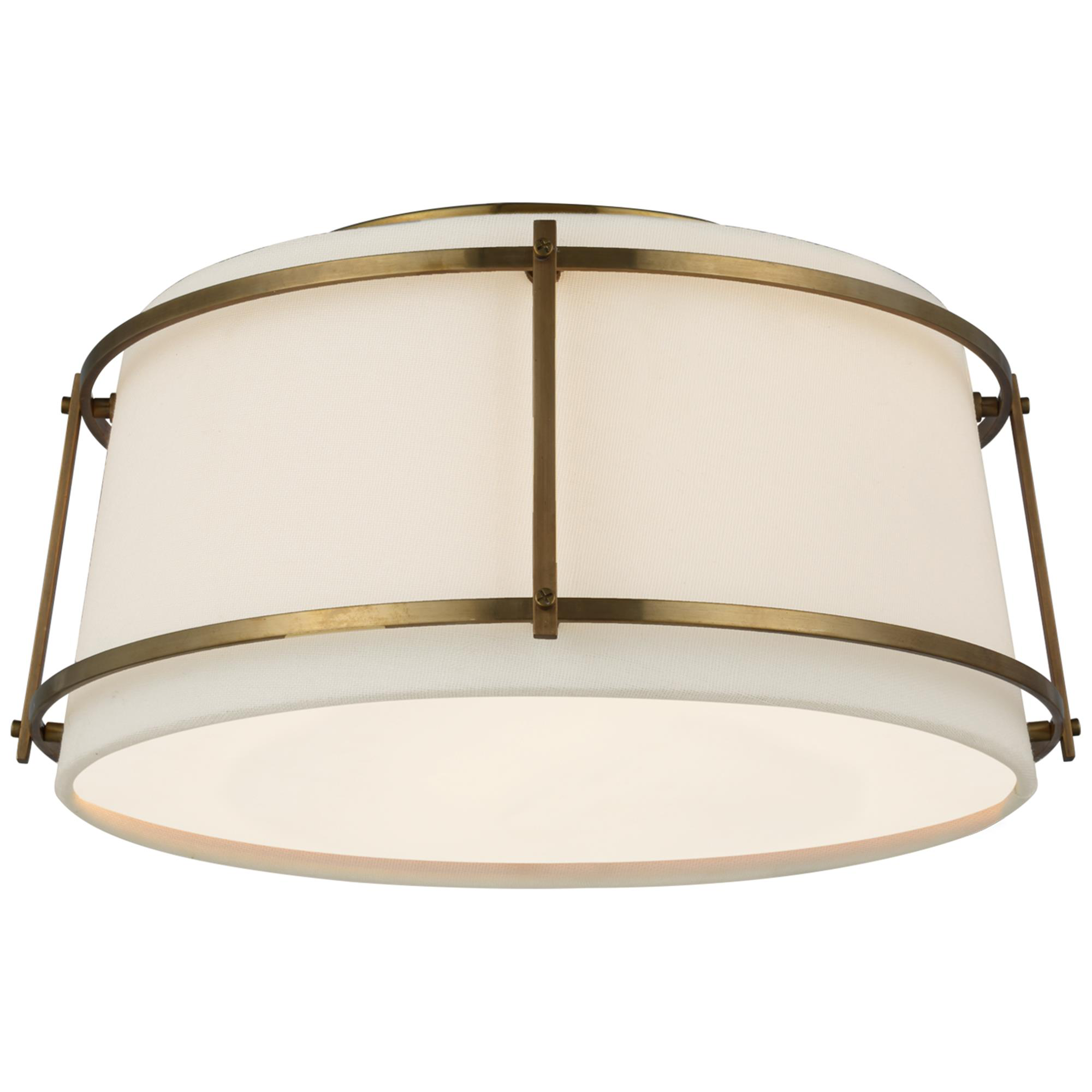 Shown in Hand-Rubbed Antique Brass finish and Linen shade