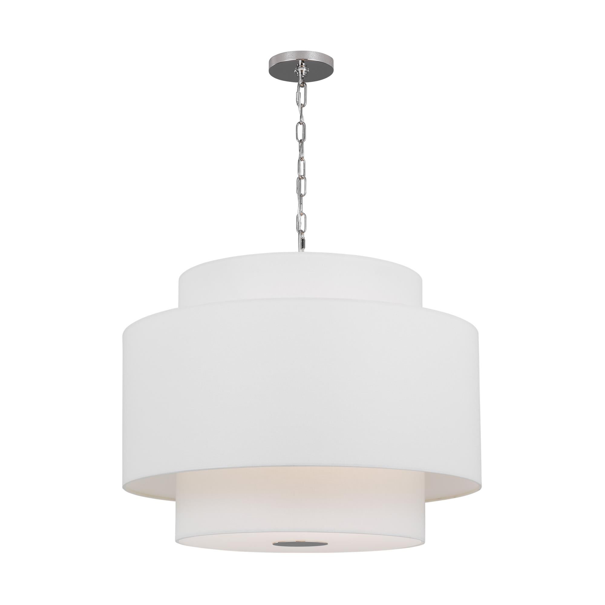 Shown in Polished Nickel finish and White Linen Fabric shade