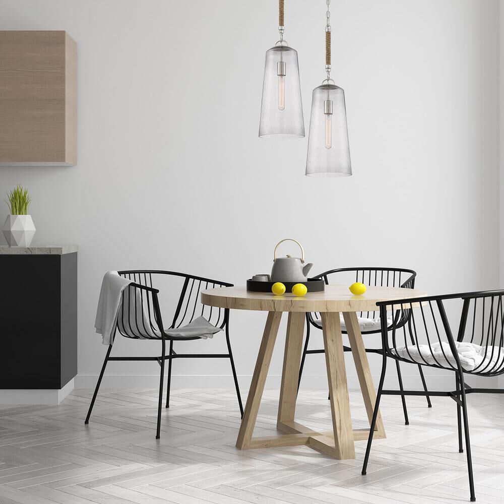 Shown in Polished Nickel finish and Smoke Seedy glass