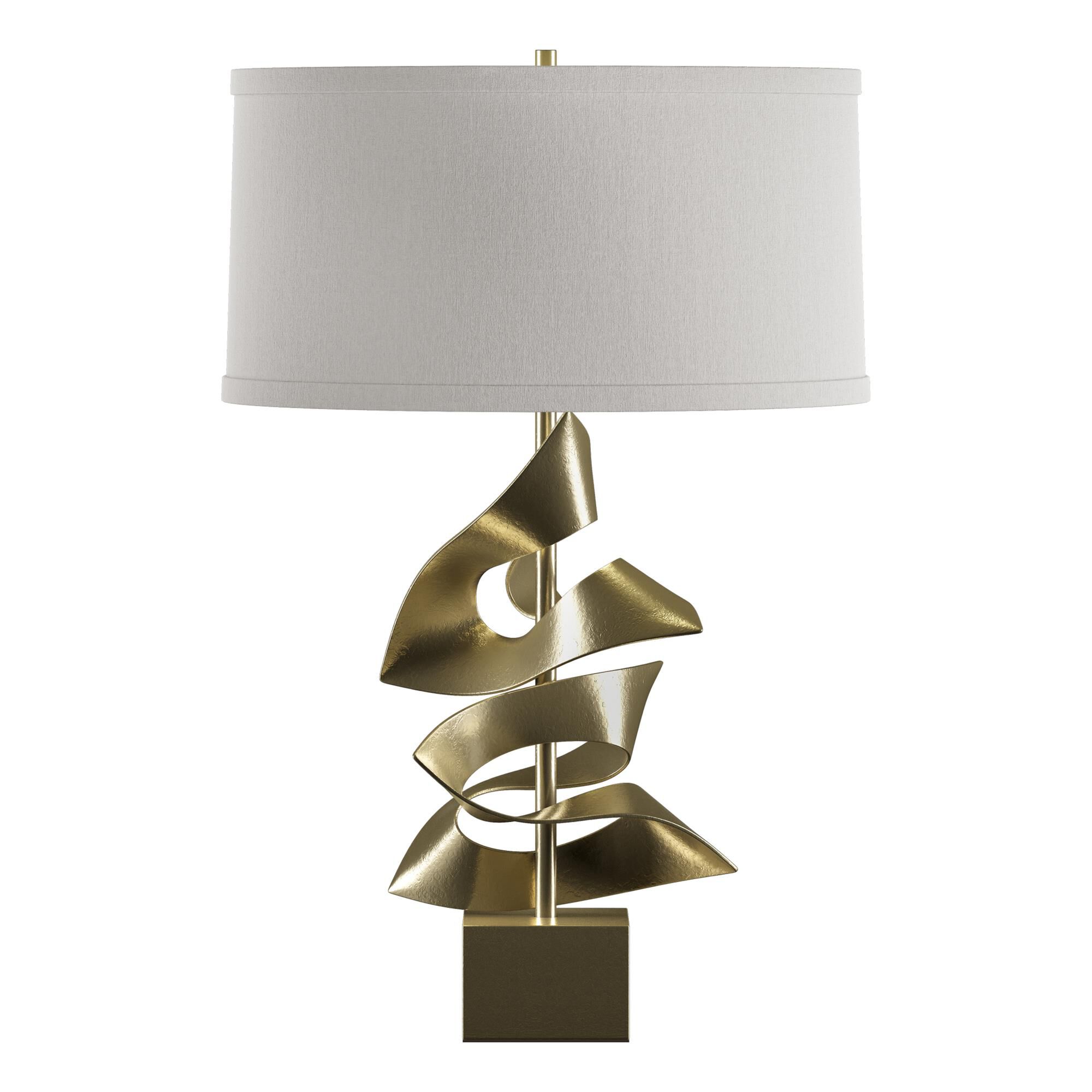 Shown in Modern Brass finish and Flax shade