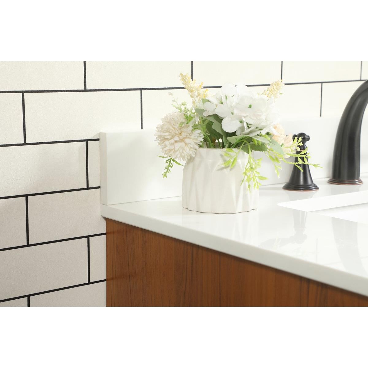 Shown in Teak finish and With Backsplash accent