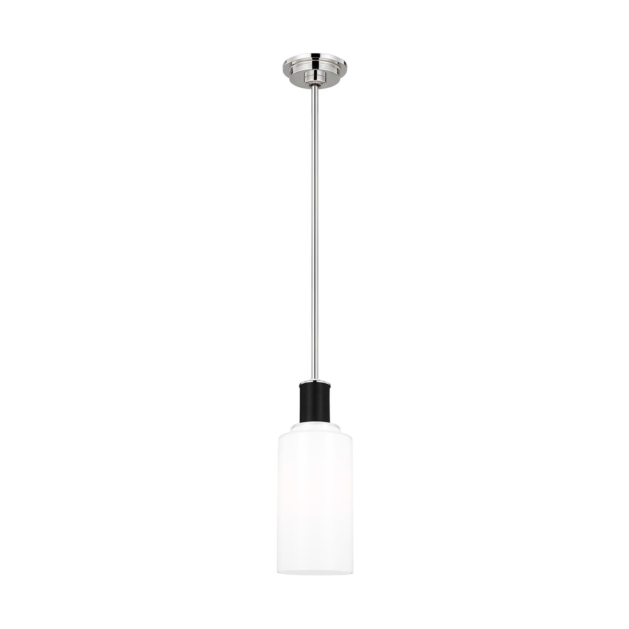 Shown in Polished Nickel finish and Milk White glass