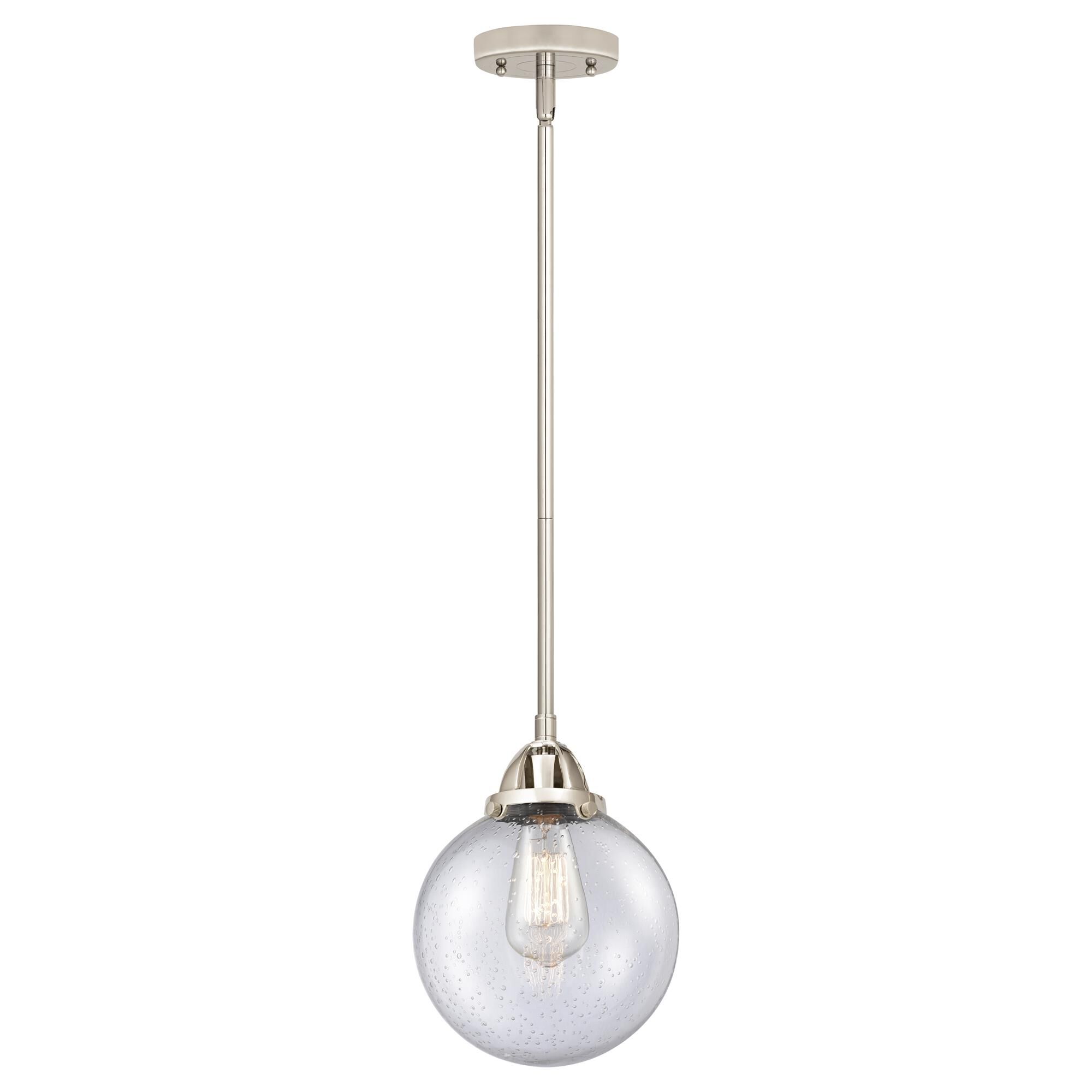Shown in Polished Nickel finish and Seedy Globe glass and No Shade shade