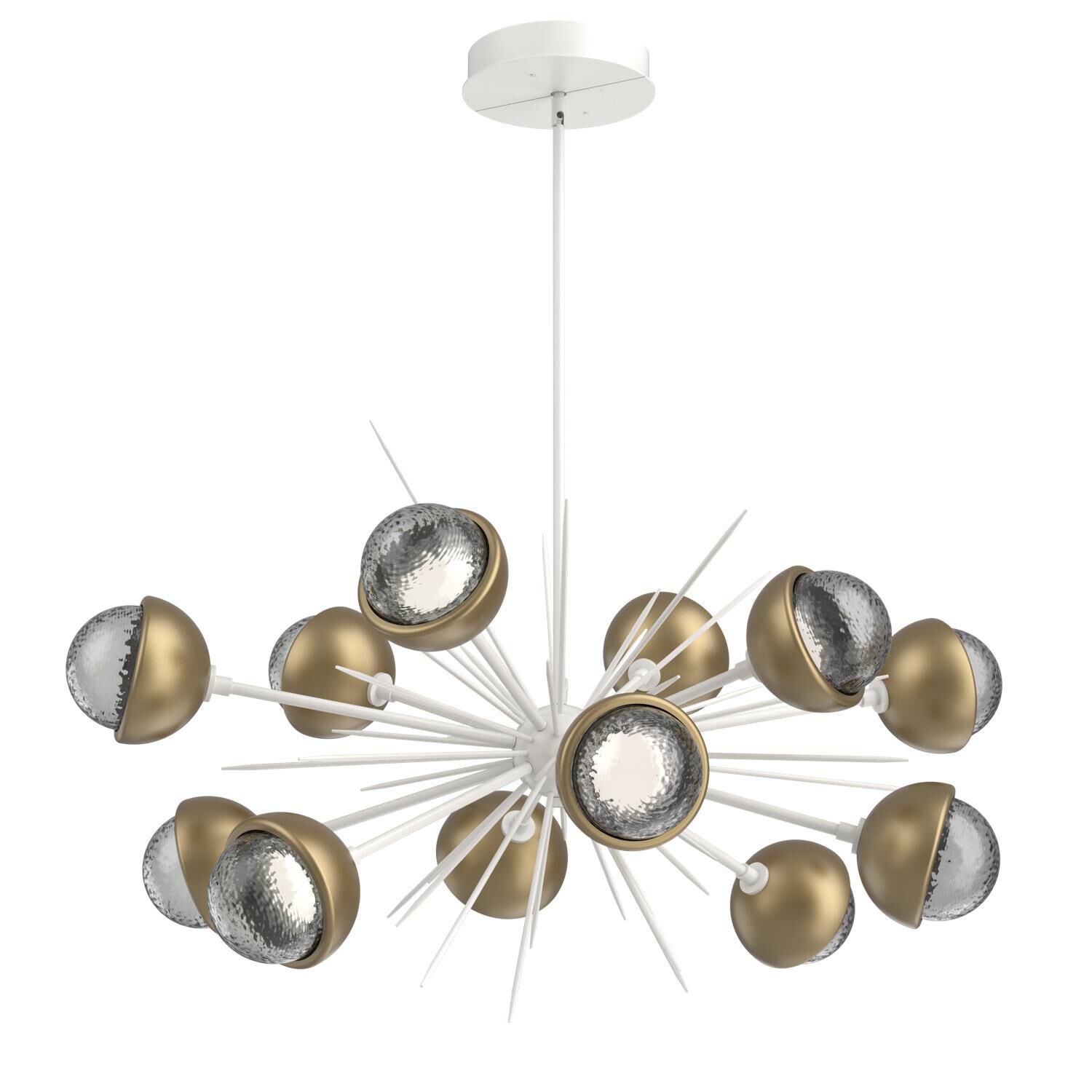 Shown in Salt White finish and Smoke glass and Gilded Brass accent