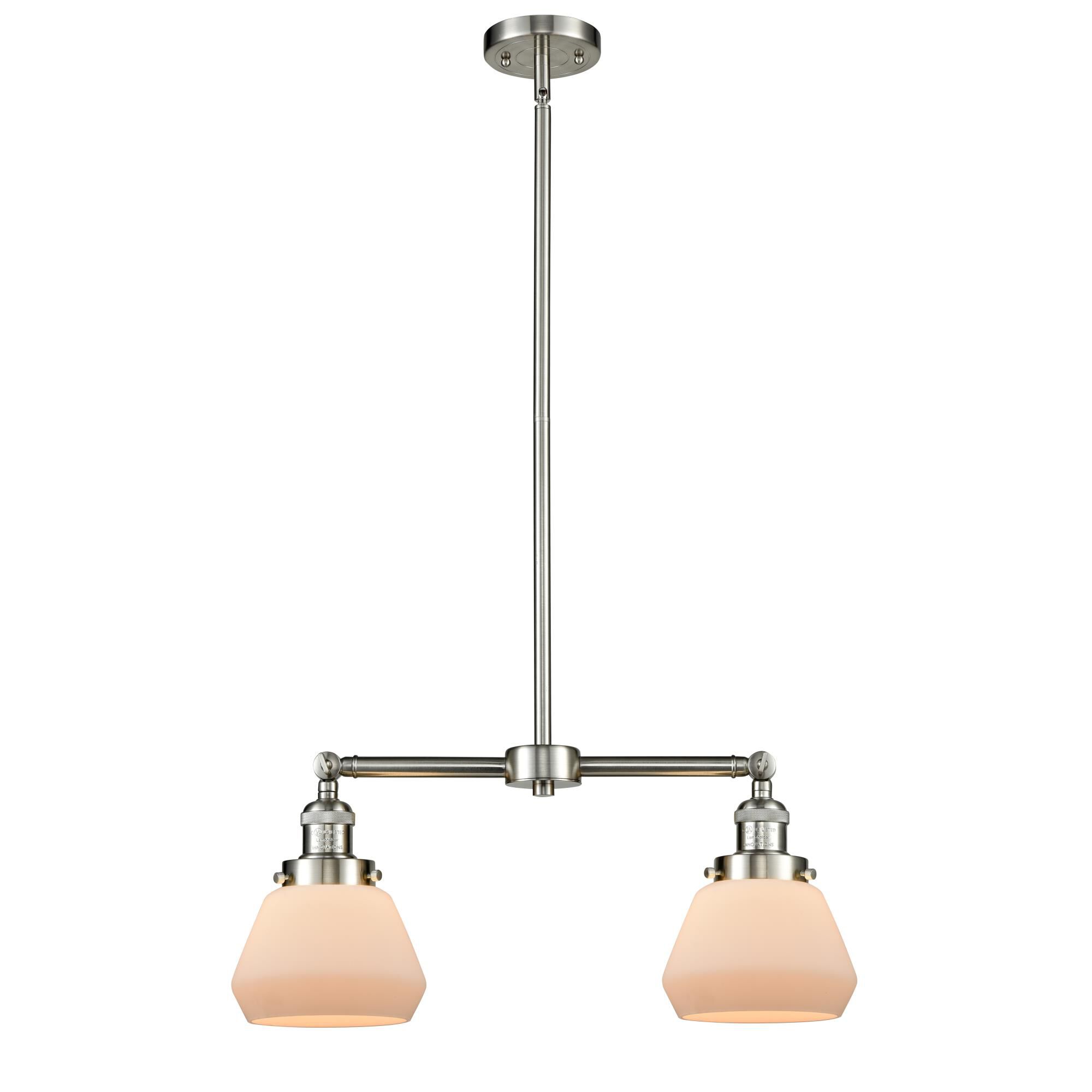 Shown in Brushed Satin Nickel finish and Matte White Cased glass