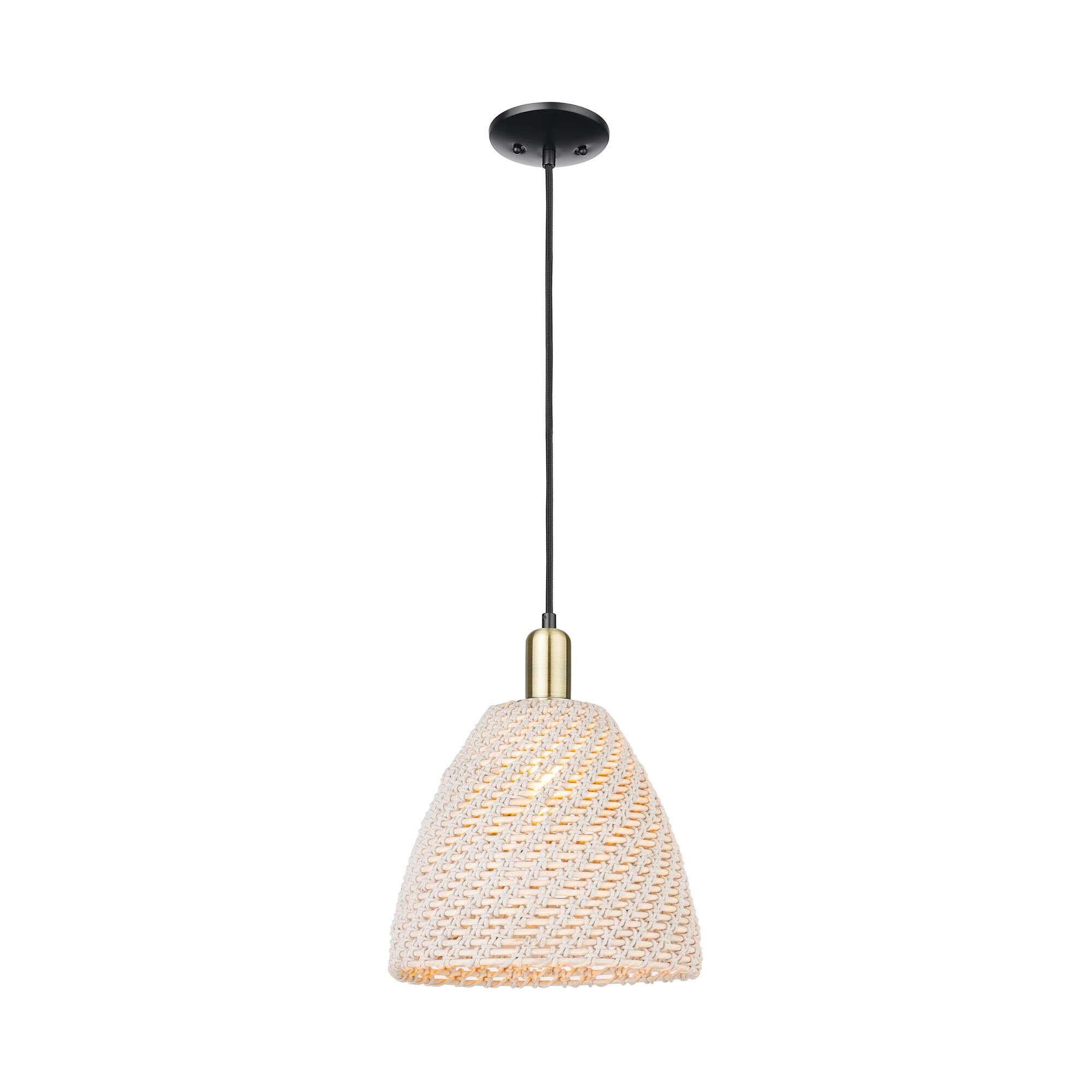 Shown in Black Antique Brass finish and Natural shade