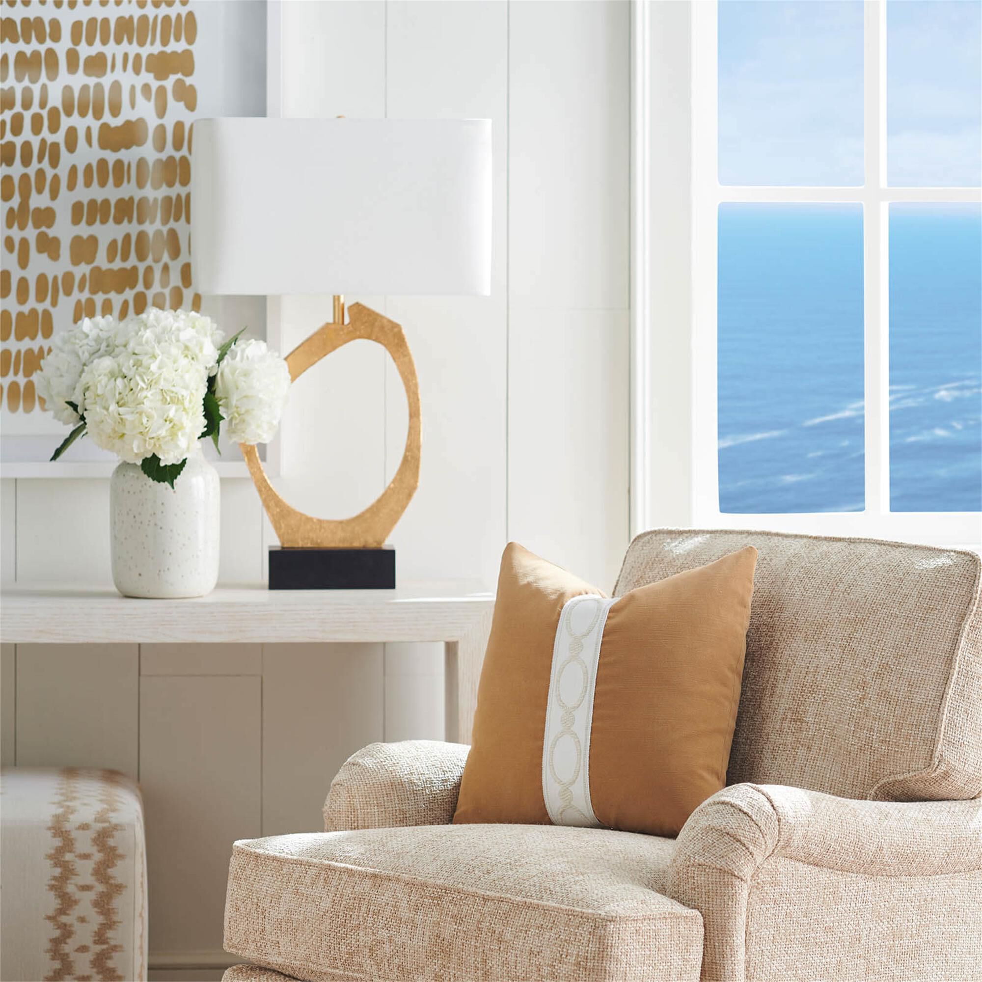 Shown in Gold Leaf finish and Linen shade