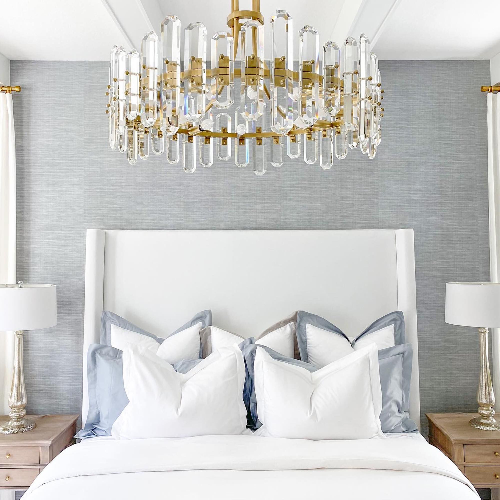 Shown in Aged Brass finish and Faceted Crystal Elements crystal