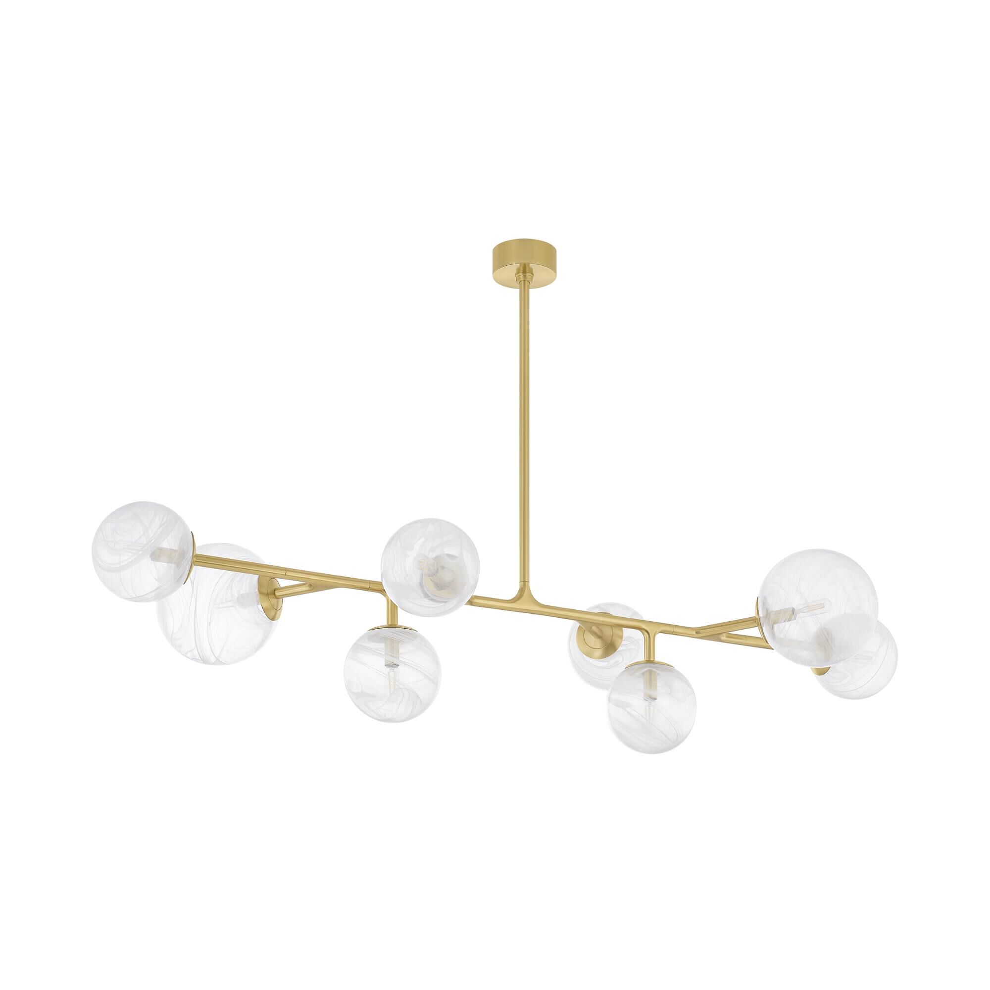 Shown in Vintage Polished Brass finish and Remolino Blanco glass