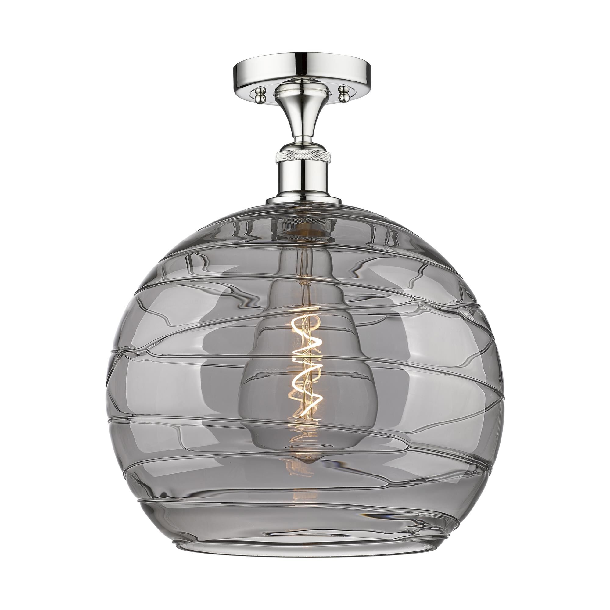 Shown in Polished Chrome finish and Light Smoke Deco Swirl glass