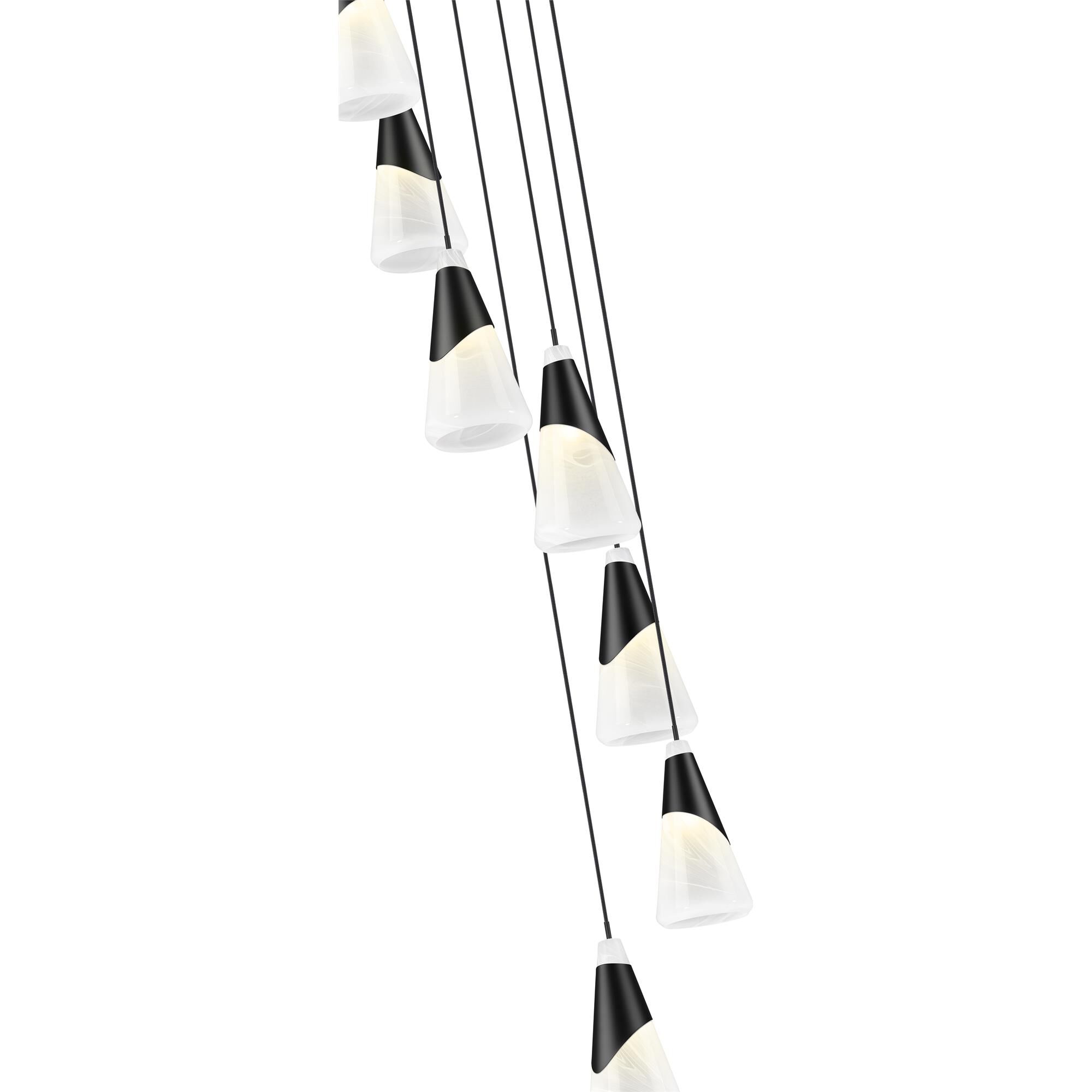Shown in Matte Black finish and White Swirl glass and White Swirl shade