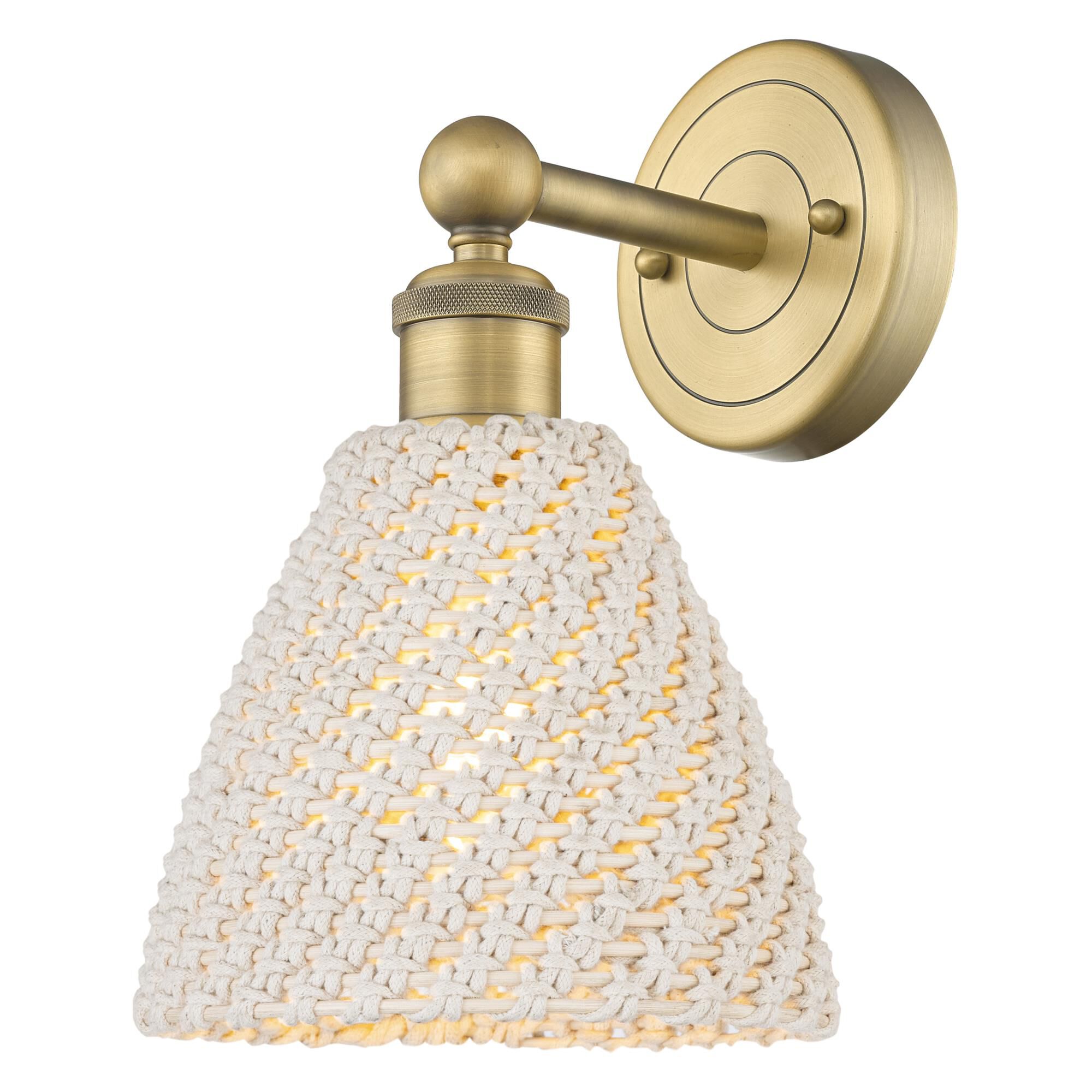 Shown in Brushed Brass finish and Natural shade