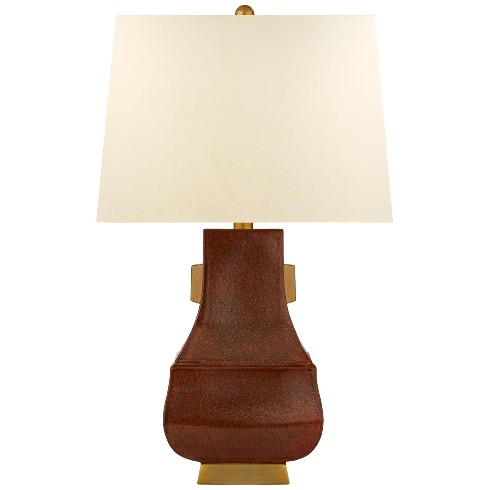 Shown in Autumn Copper With Burnt Gold finish and Natural Percale shade